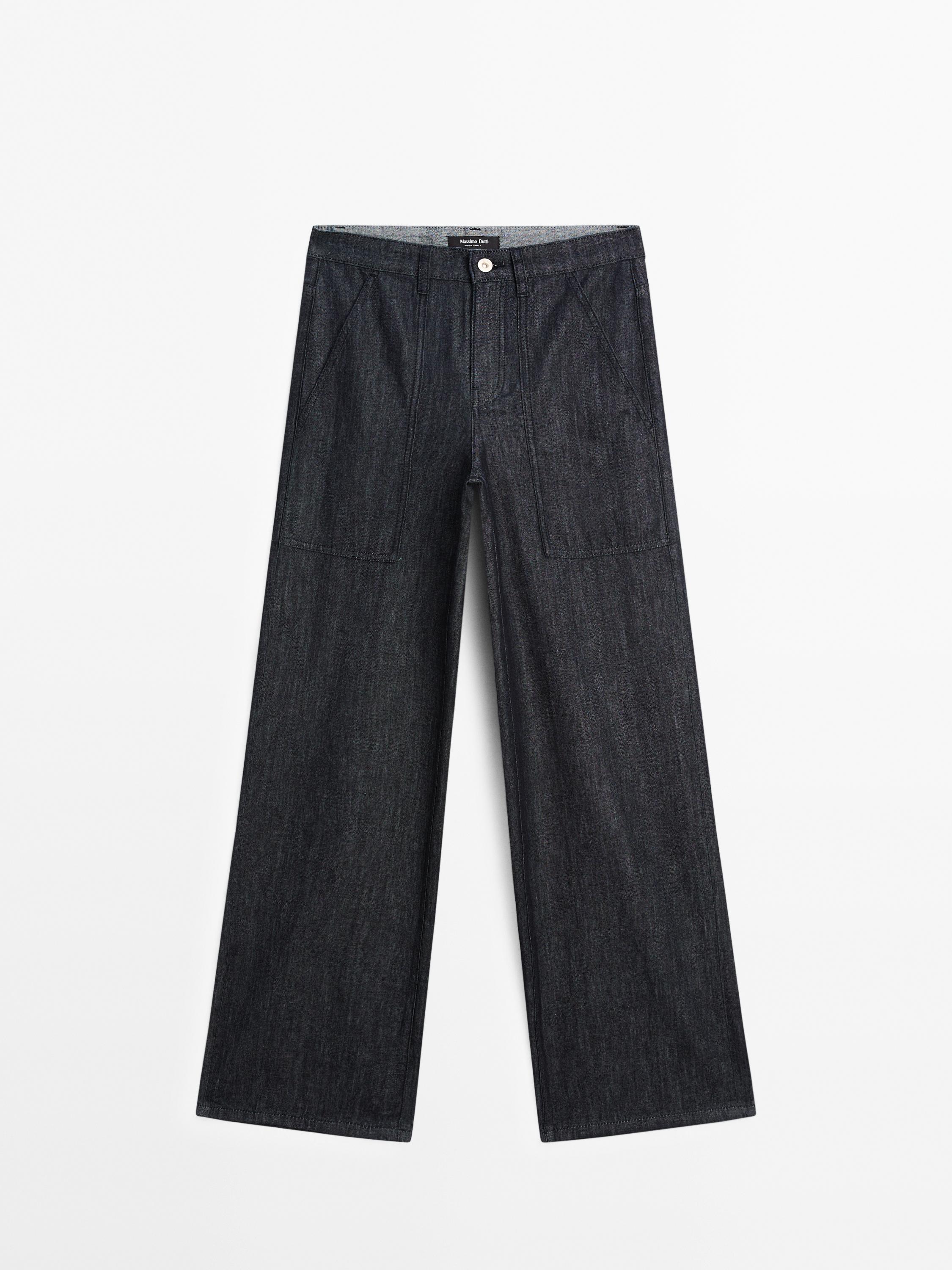Wide leg denim trousers