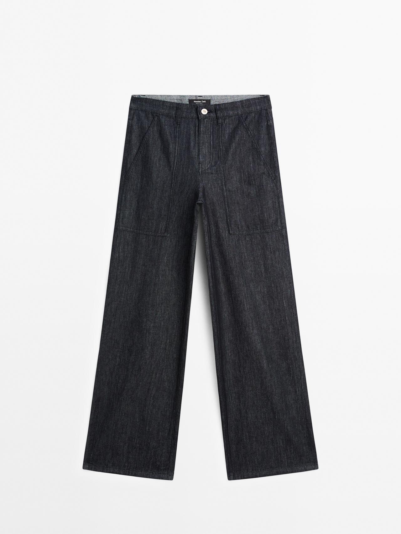 Massimo Dutti - Dame - Jeans Med Brede Ben - Mørkeblå - 42