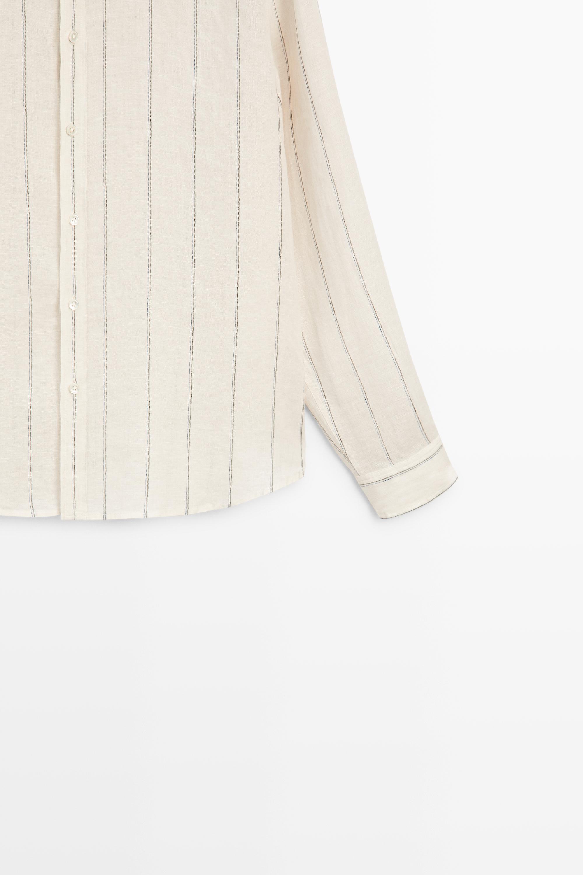 100% linen regular fit striped shirt — CREAM