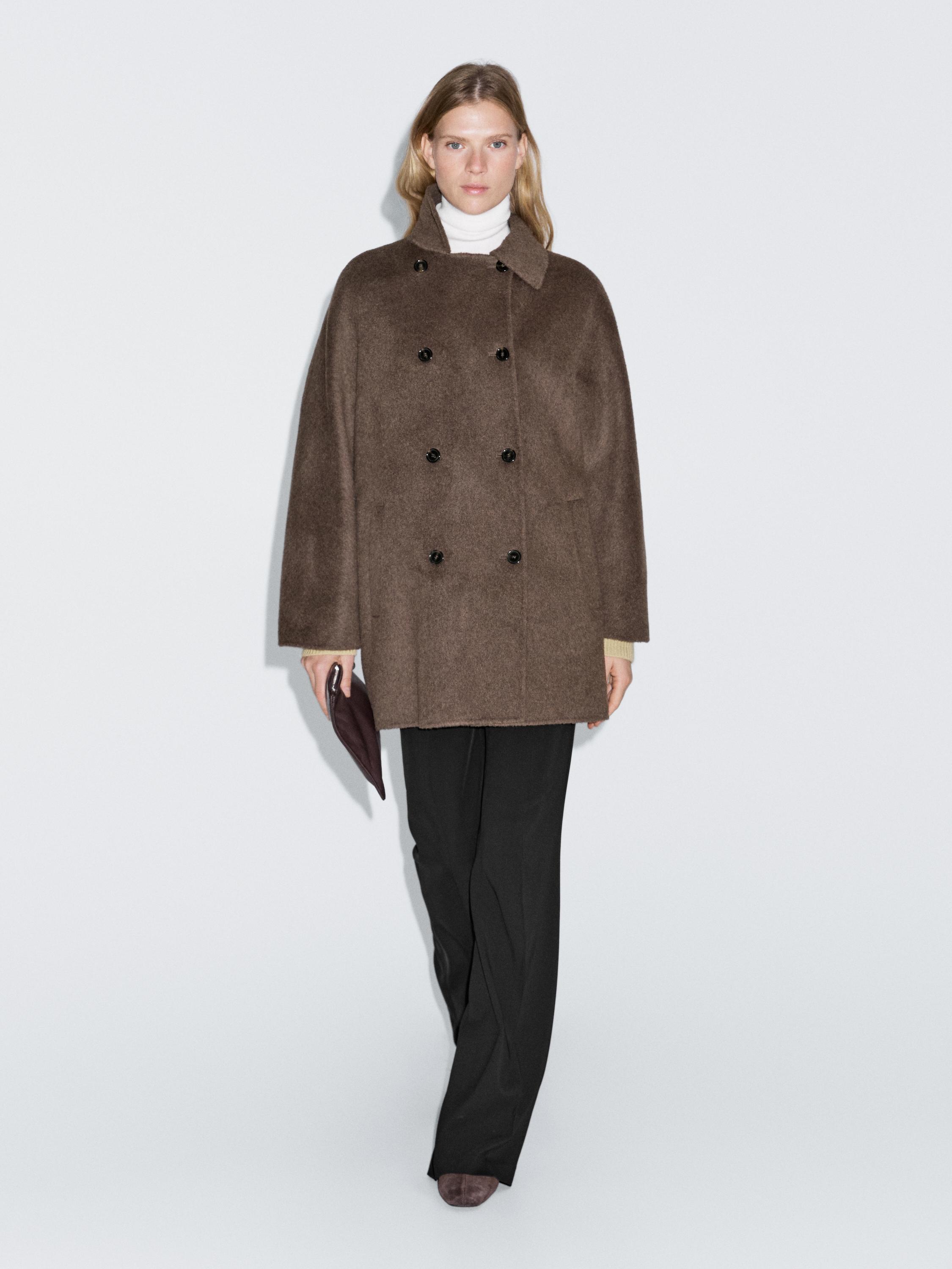 Wool blend double-breasted cropped coat
