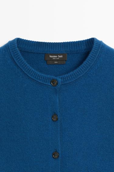 100% Wool Short Knit Cardigan — BLUE 4