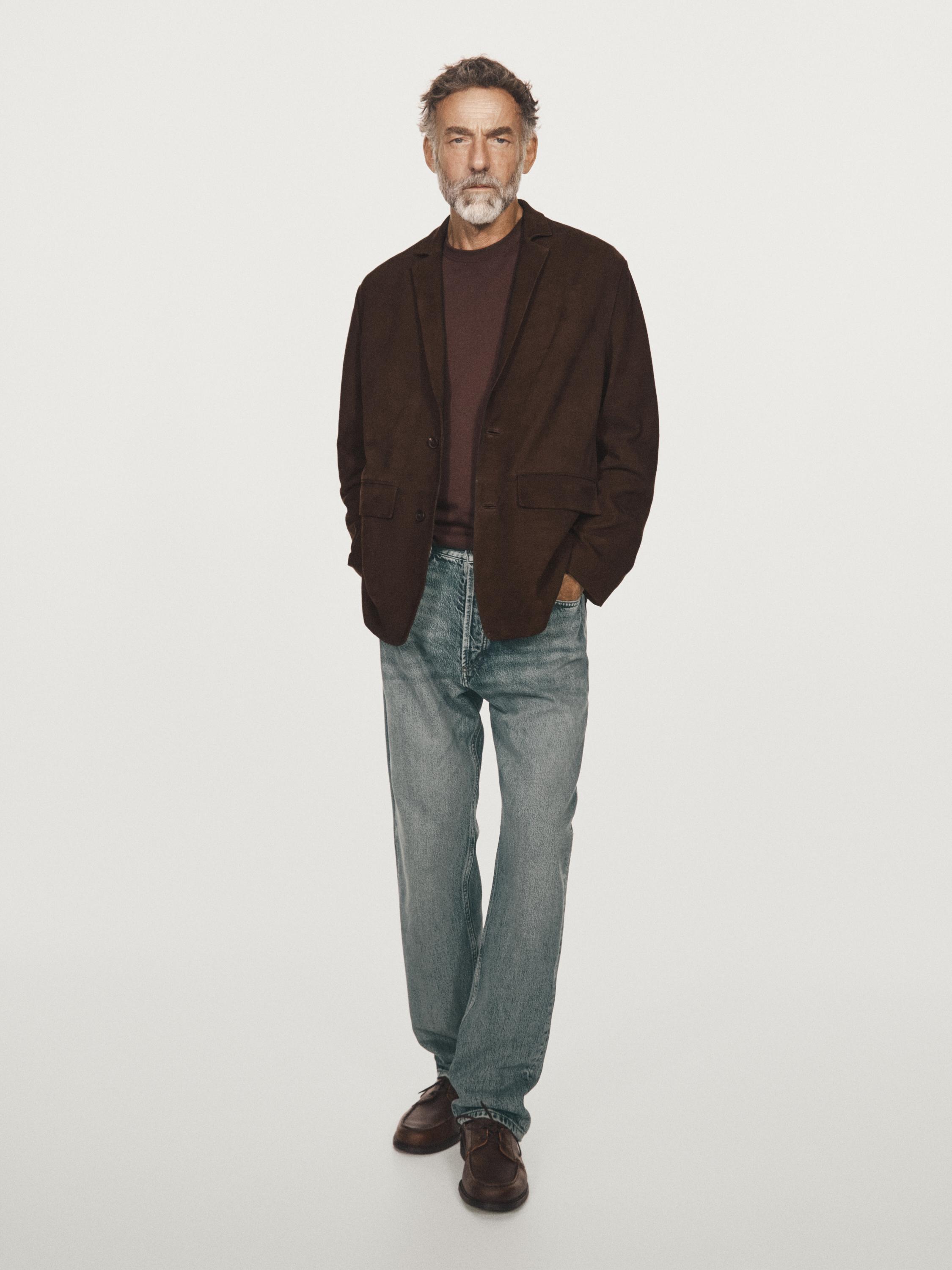 Suede leather blazer with seam details