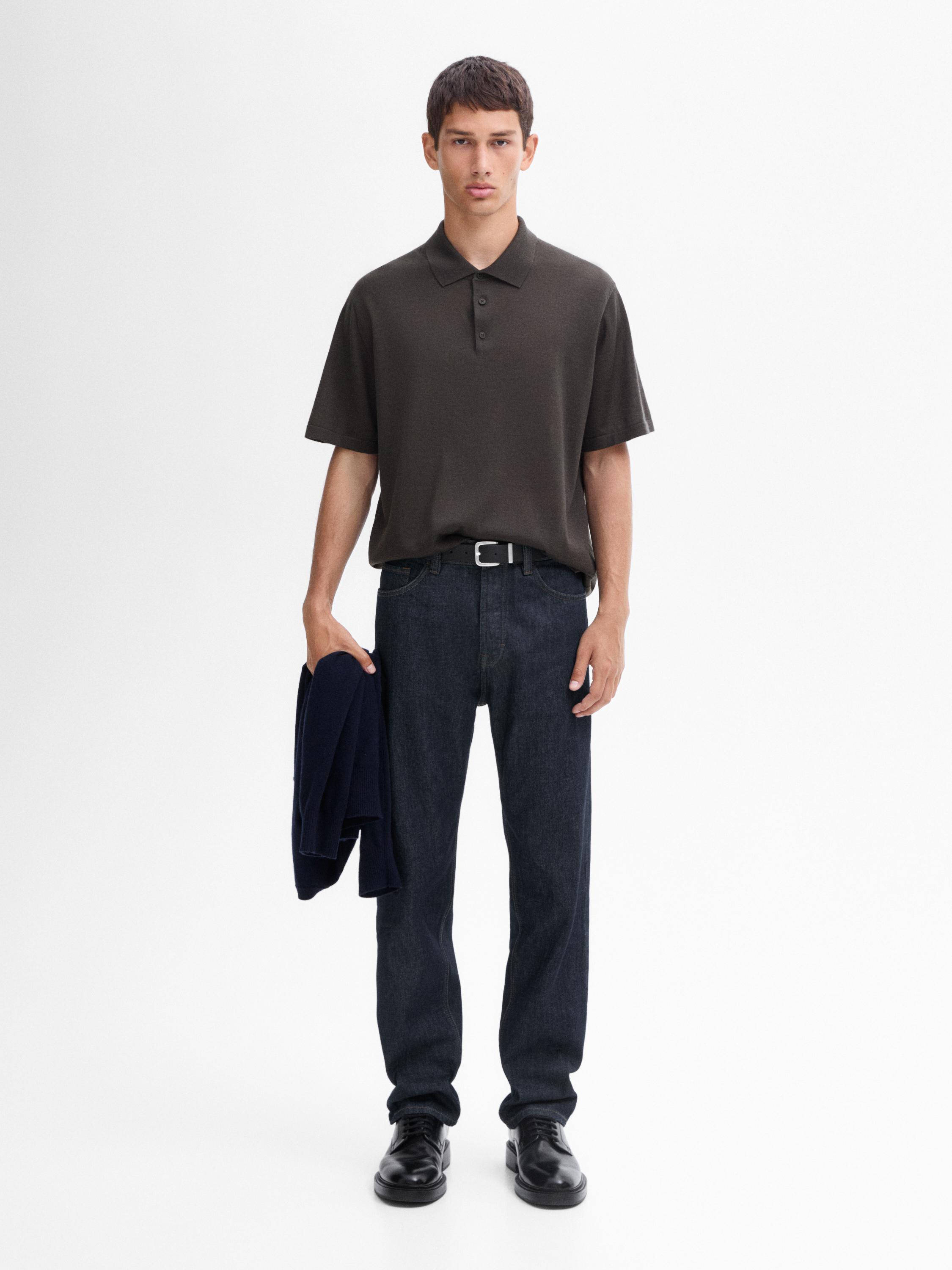 Short sleeve wool blend polo sweater