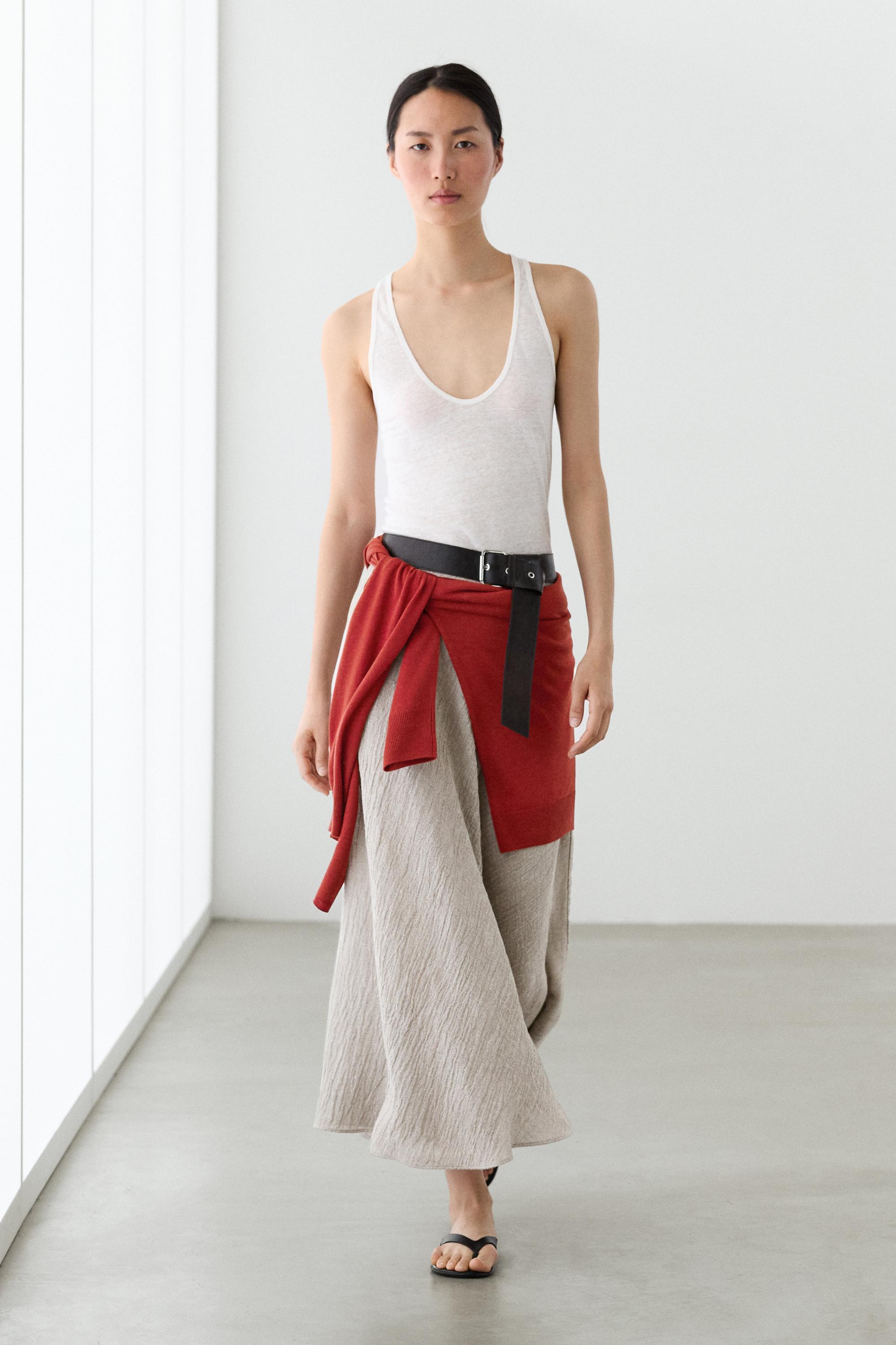 Waffle-knit flared midi skirt