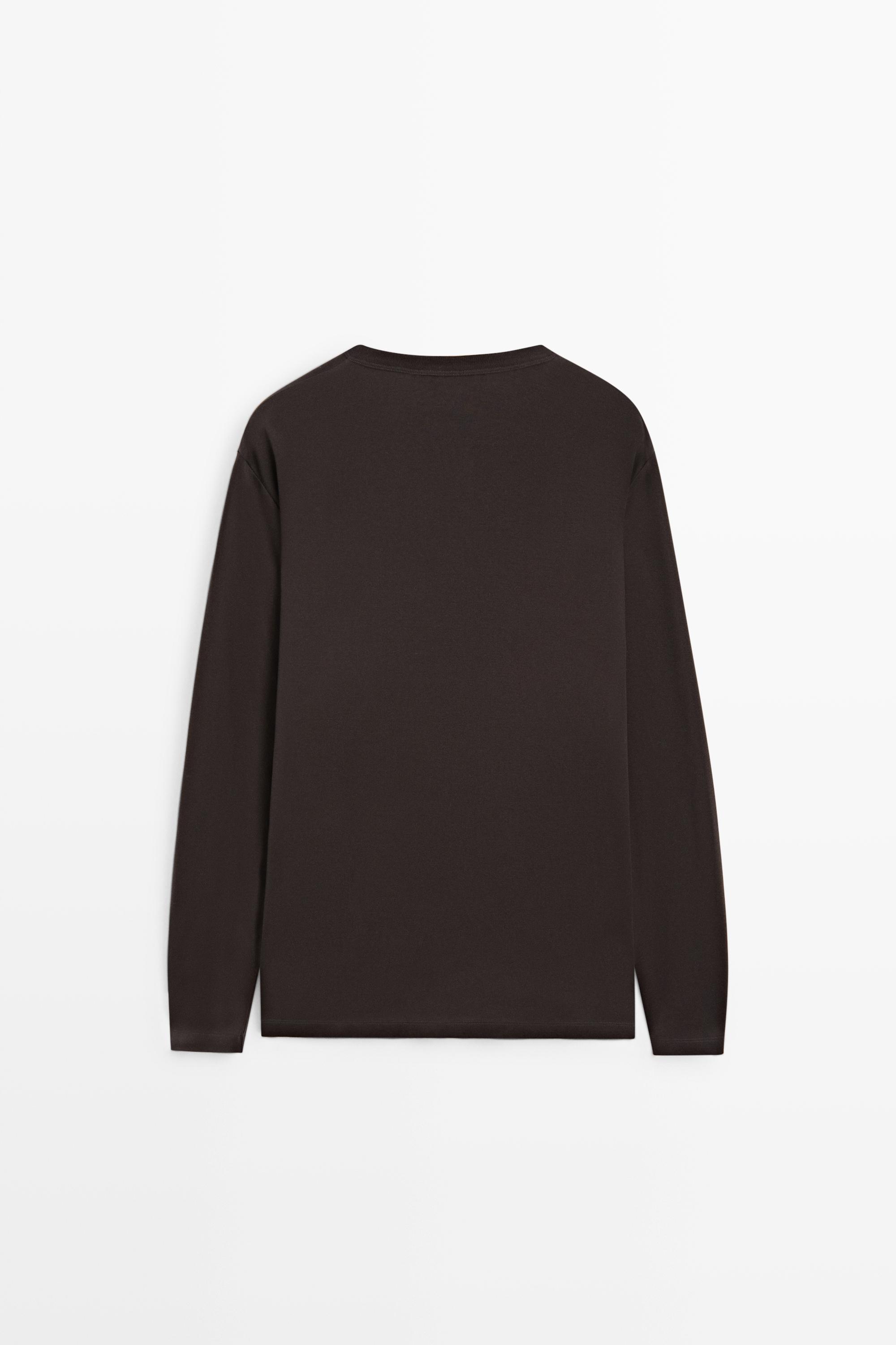 100% cotton long sleeve henley T-shirt — Chocolate