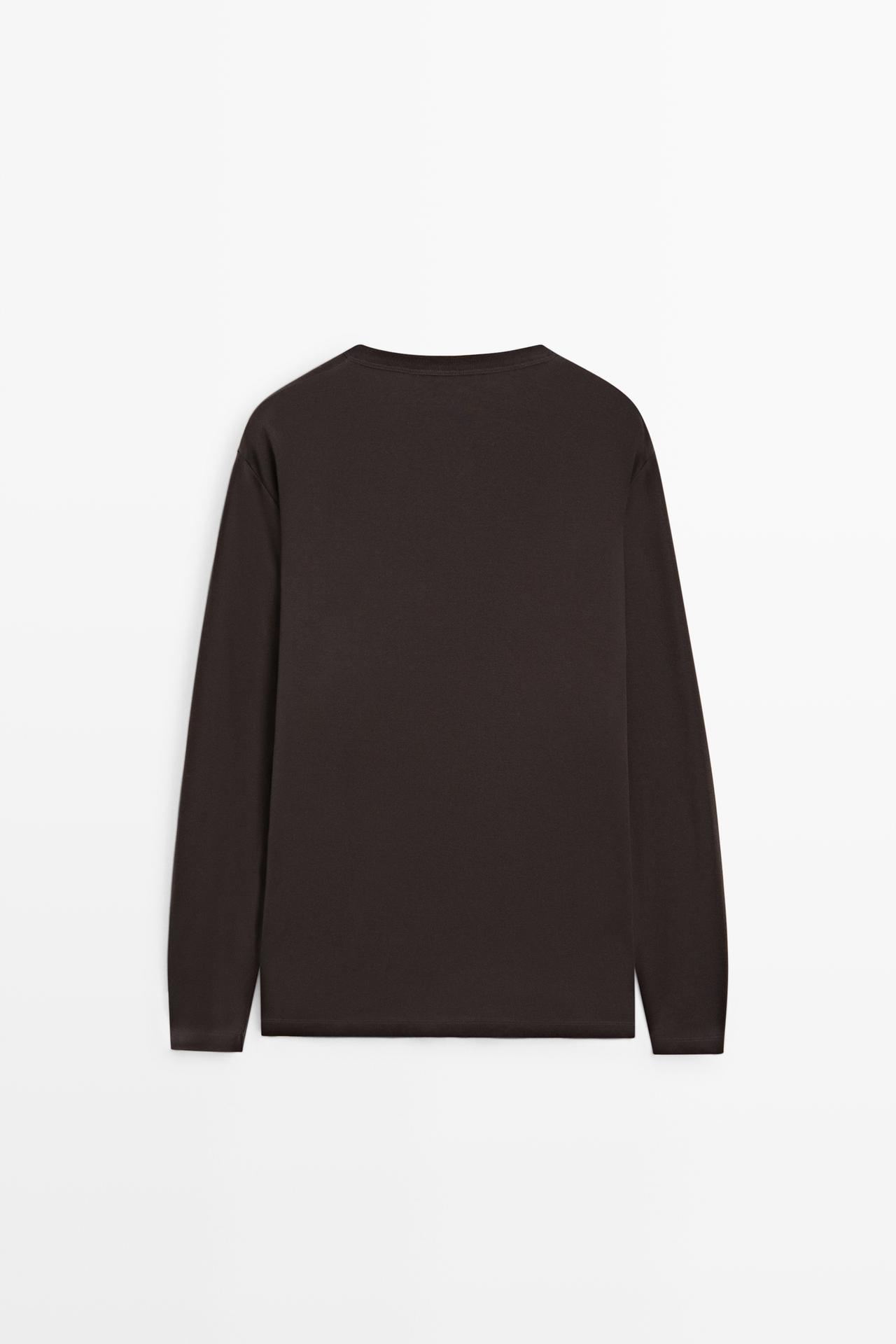 100% cotton long sleeve henley T-shirt — Chocolate