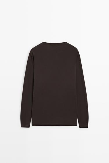 100% cotton long sleeve henley T-shirt — Chocolate 6