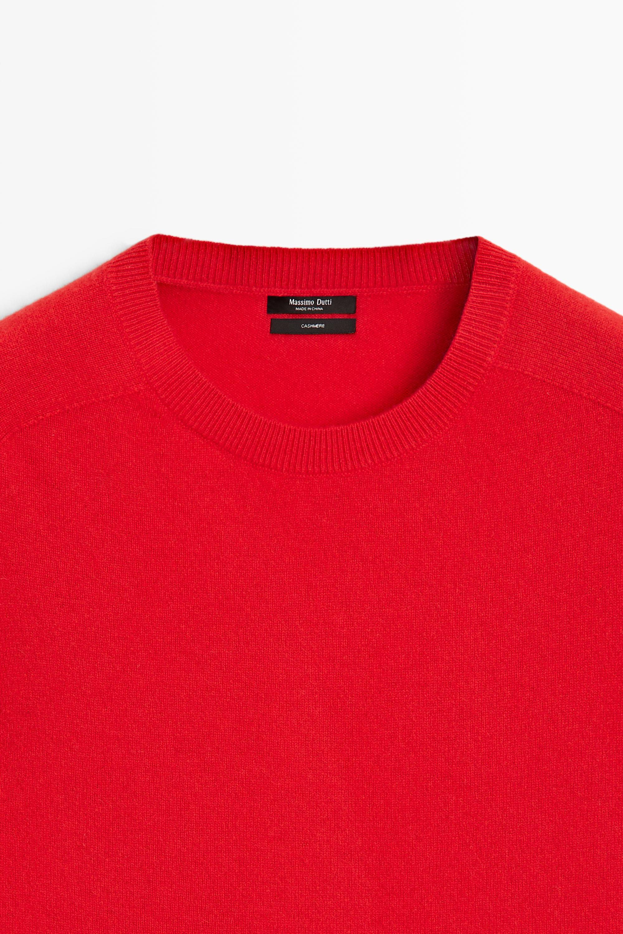 100% cashmere short sleeve knit sweater — RED
