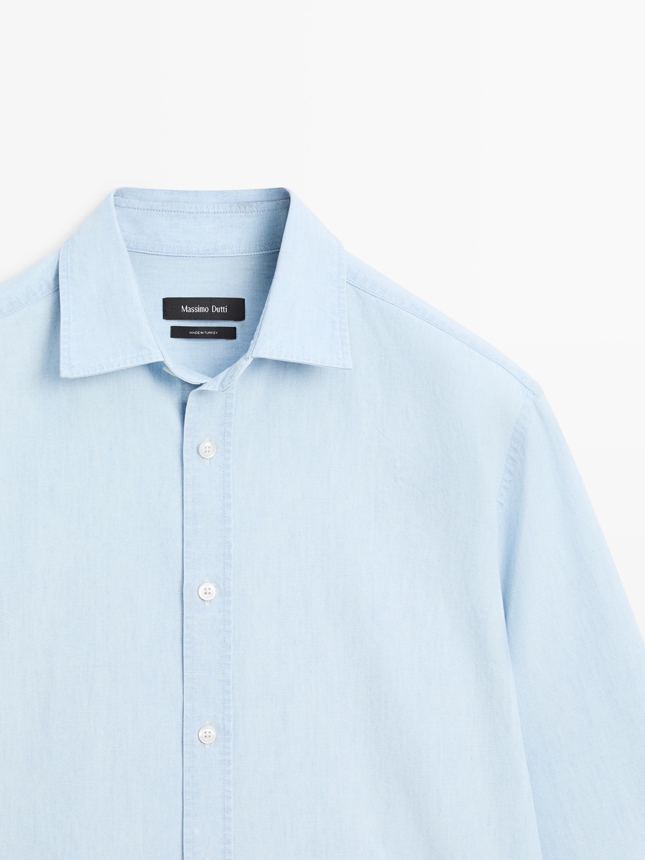 100% cotton regular fit denim shirt — SKY BLUE