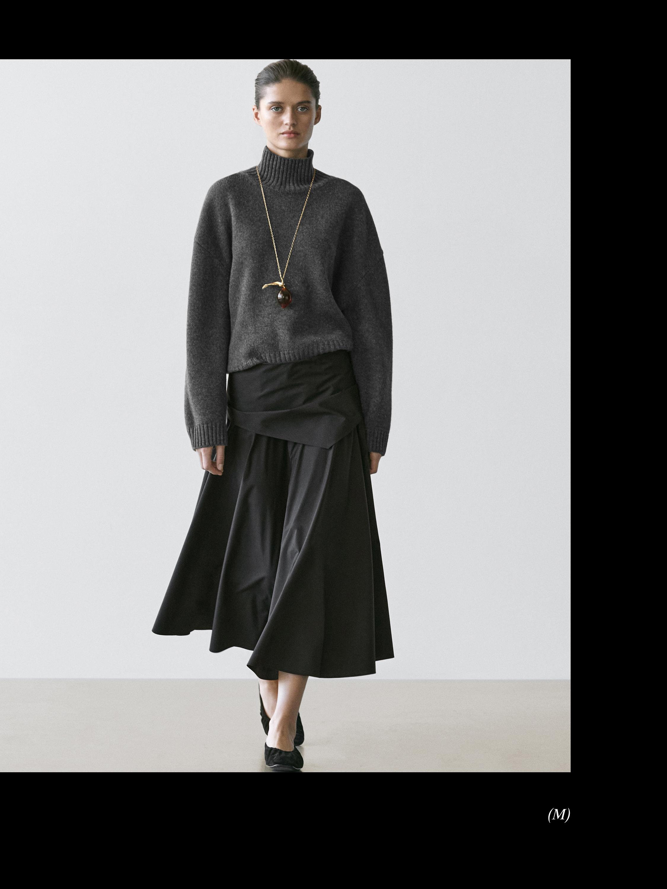 Midi skirt with scarf detail — BLACK