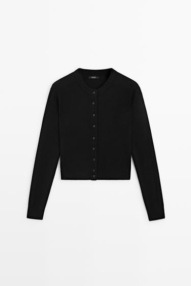 Knit cardigan with button detail — BLACK 2