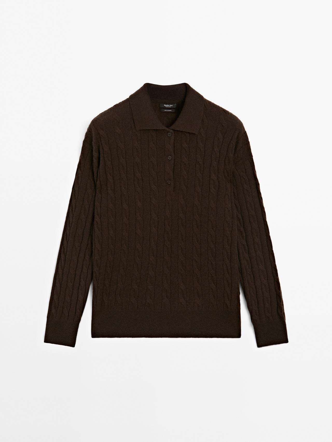 Massimo Dutti - Dame - Trøje I 100 % Kashmir Med Polokrave - Chokolade - S
