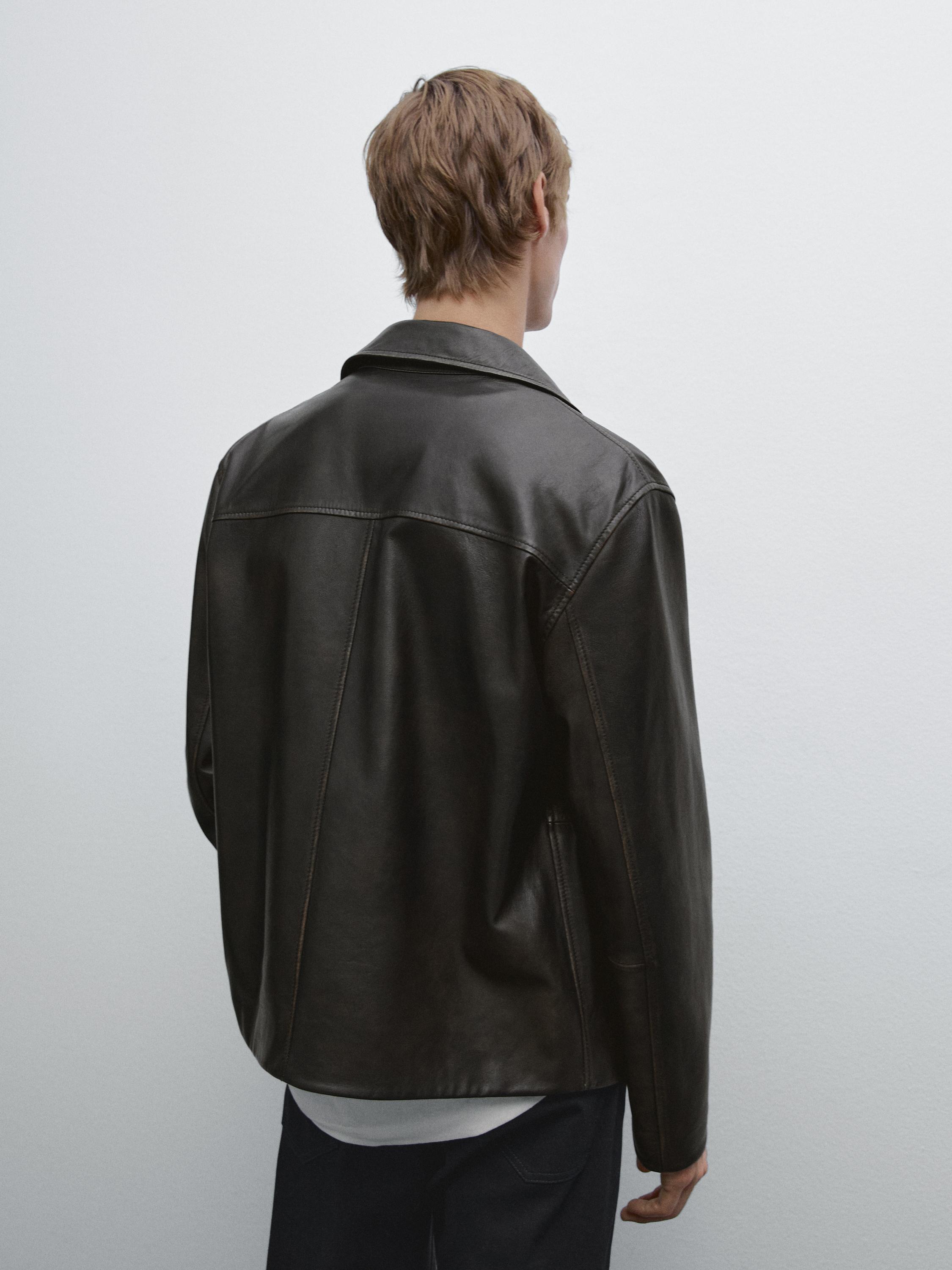 Worn effect nappa leather jacket