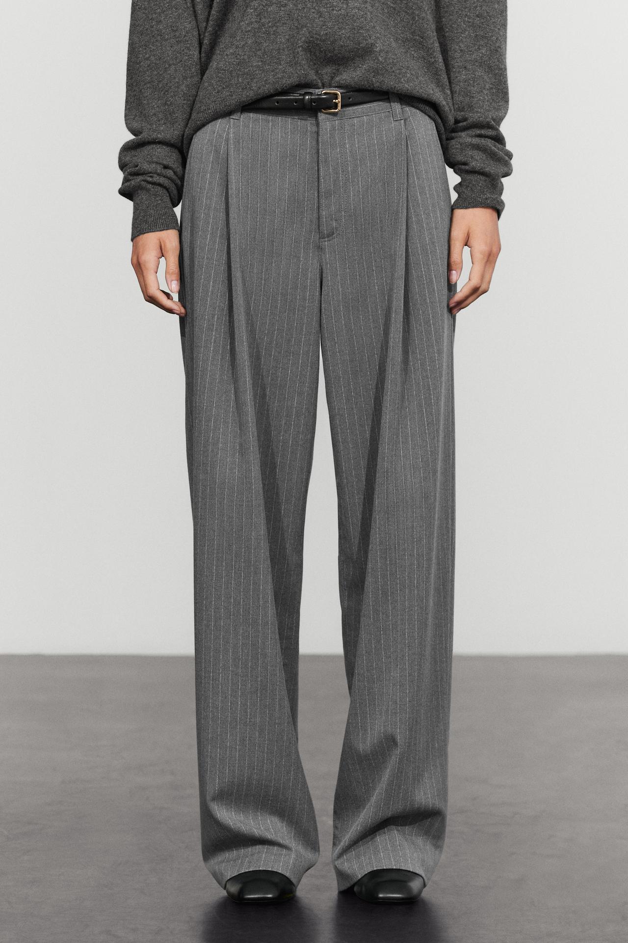 Pinstripe wide-leg pants — ANTHRACITE GREY