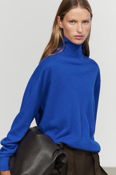 100% cashmere high neck knit sweater — DEEP BLUE 5