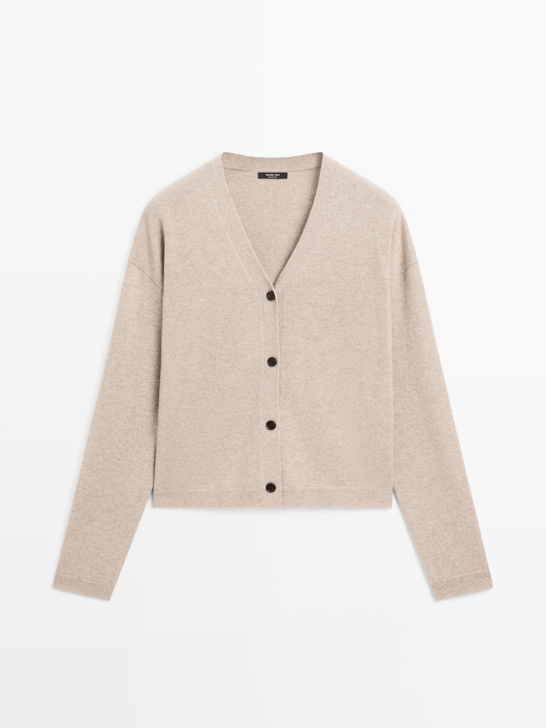 Wool blend V-neck knit cardigan