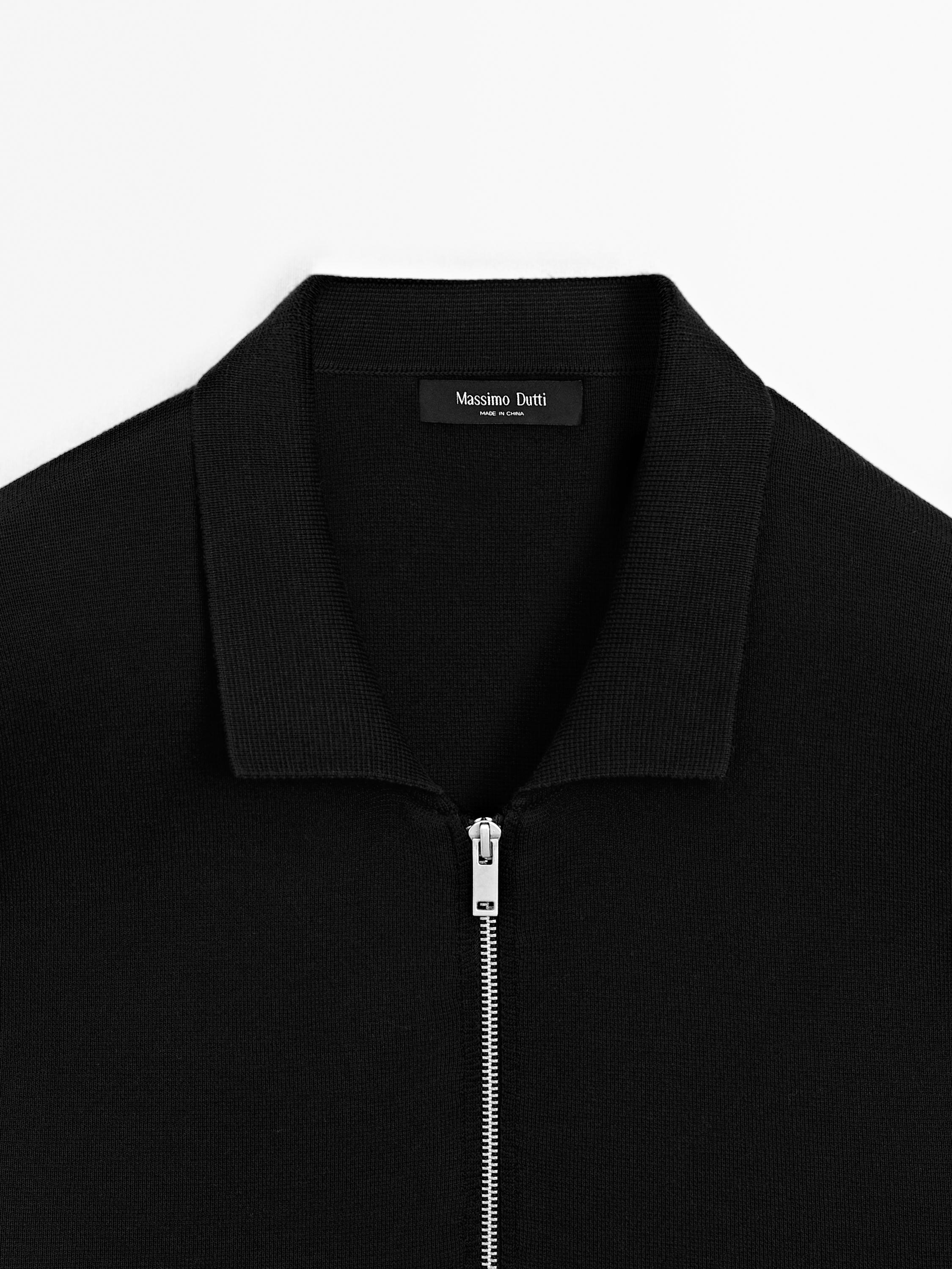 Cotton blend zip-up knit cardigan