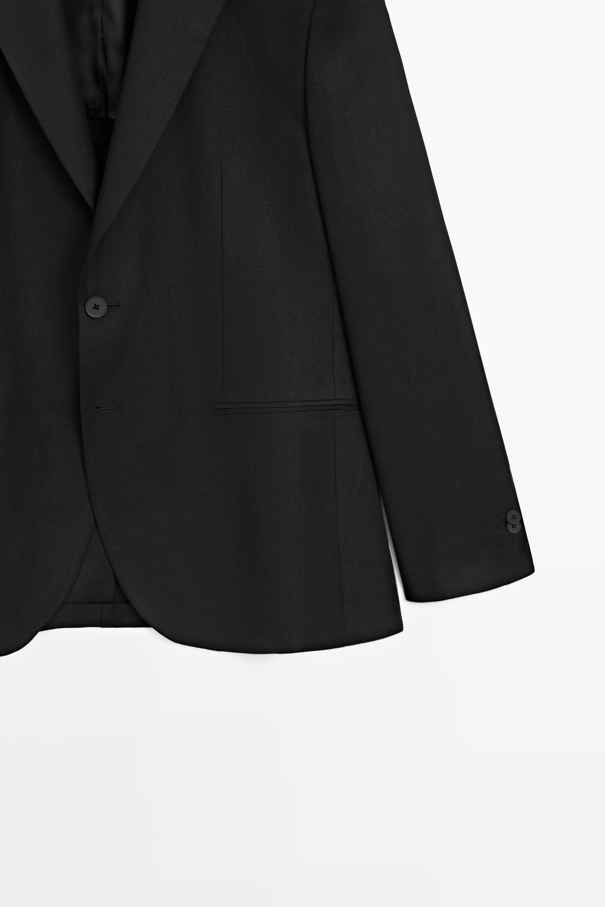 Tailored fit 100% linen suit blazer — BLACK