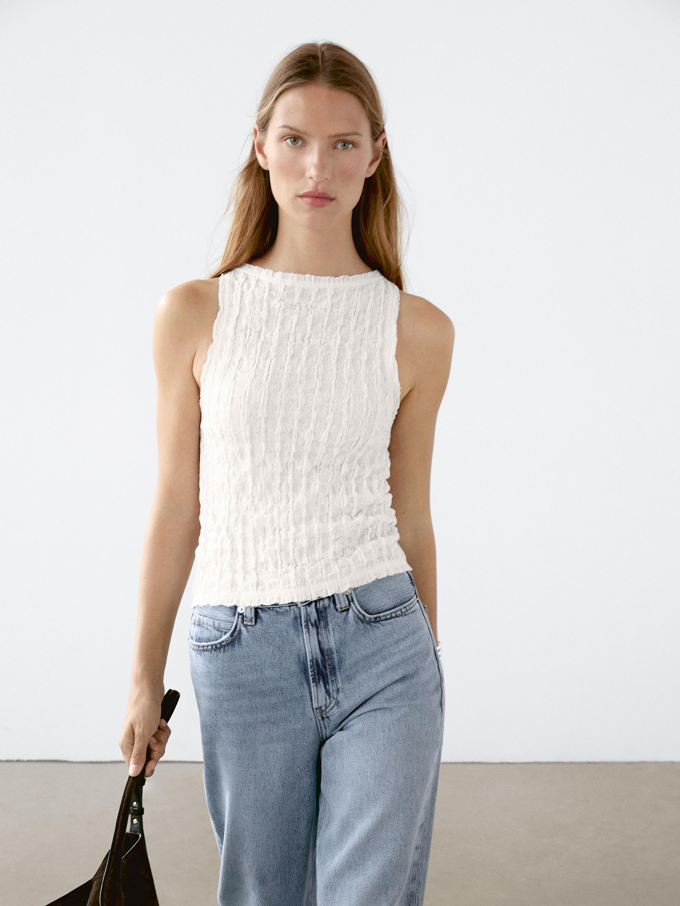 Gathered cotton blend top
