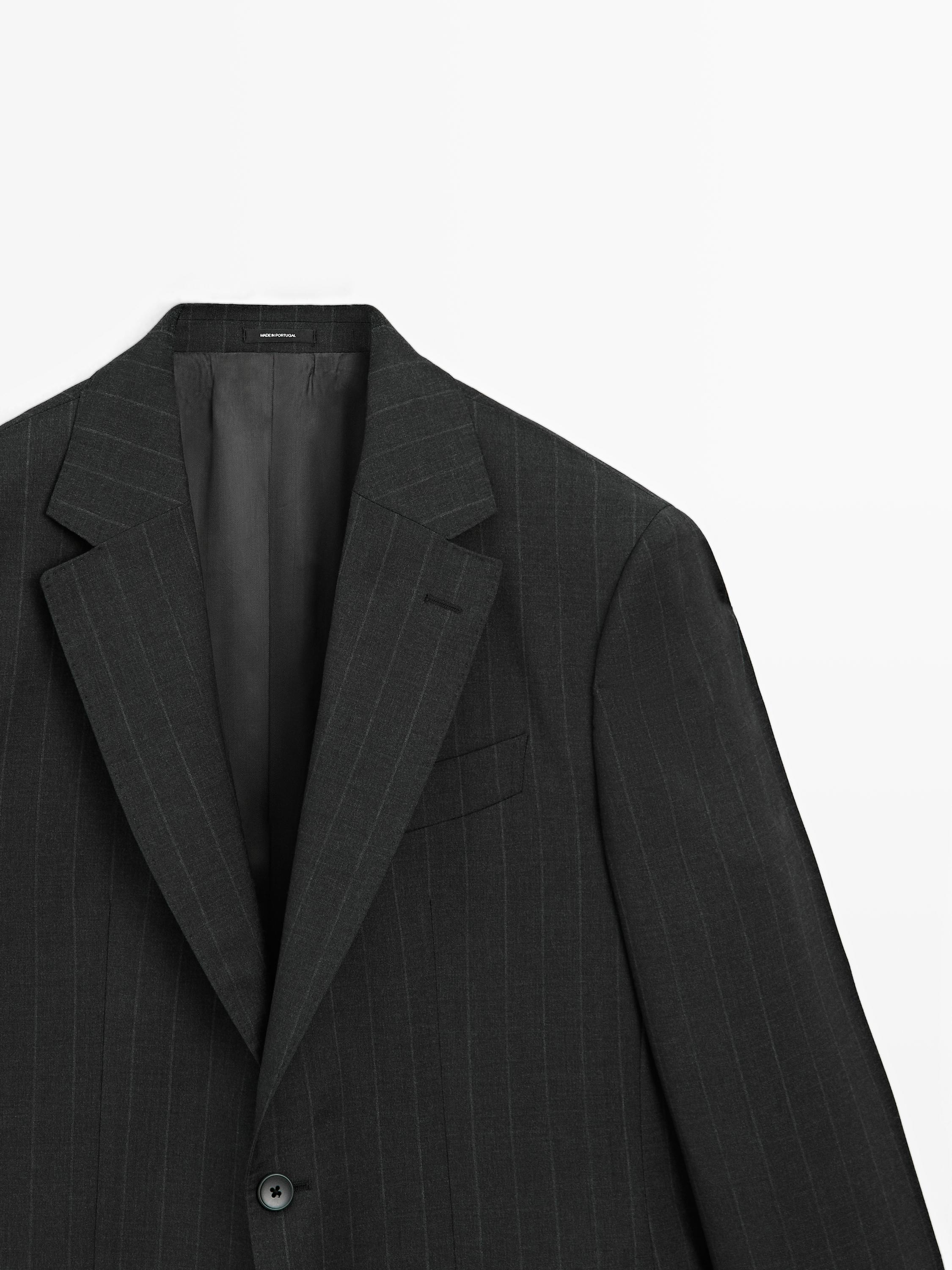 100% cool wool pinstripe suit blazer — GREY
