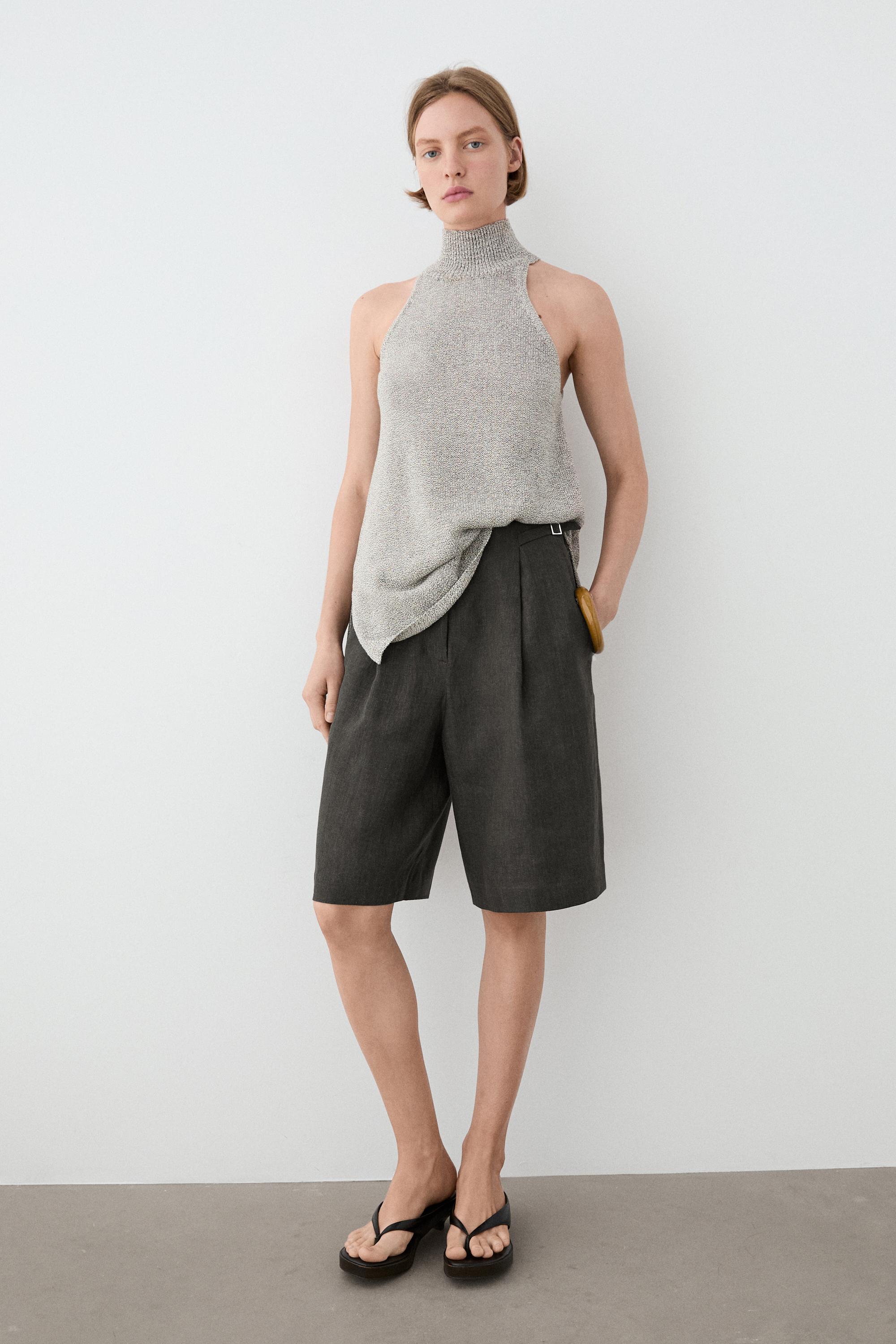 Asymmetric knit top — STONE