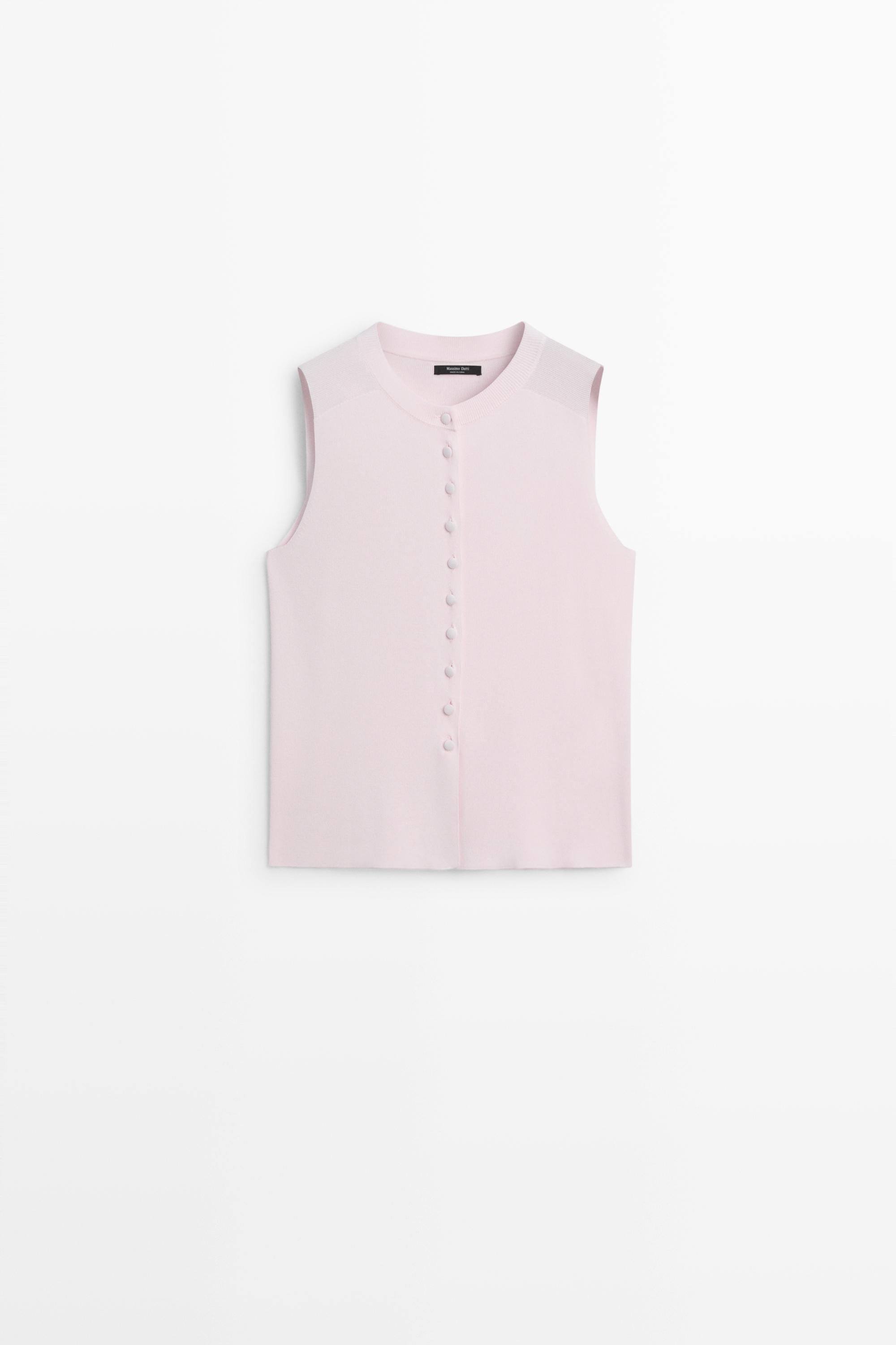 Fine-knit vest with covered buttons — PINK