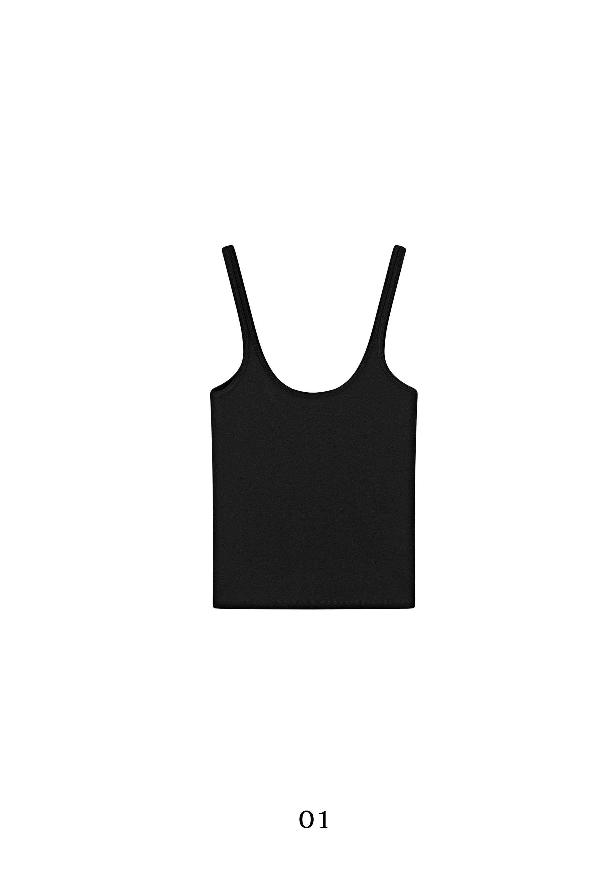 Strappy cotton blend top — BLACK