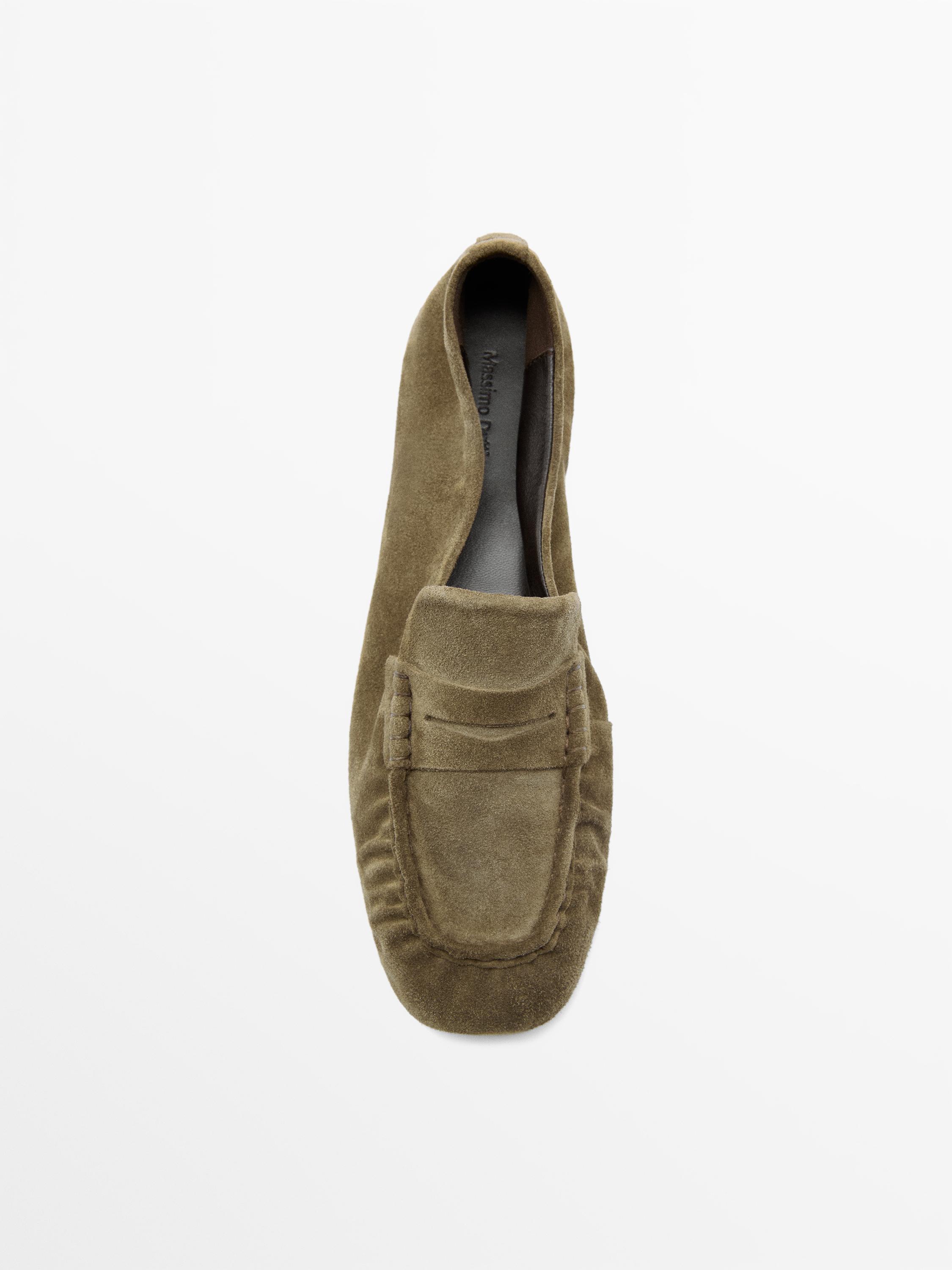 Soft split leather loafers — KHAKI