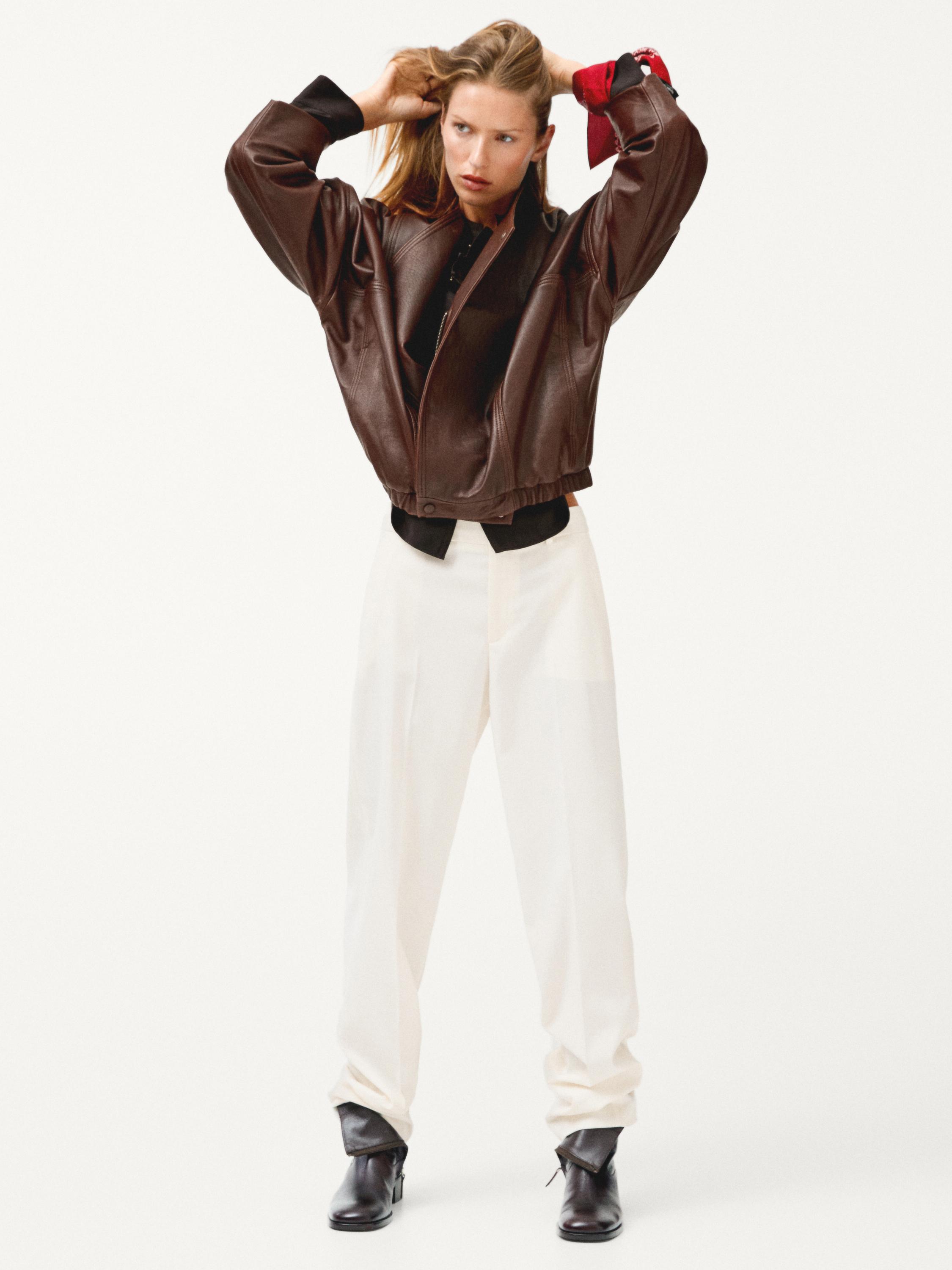 Straight-leg linen blend trousers — WHITE