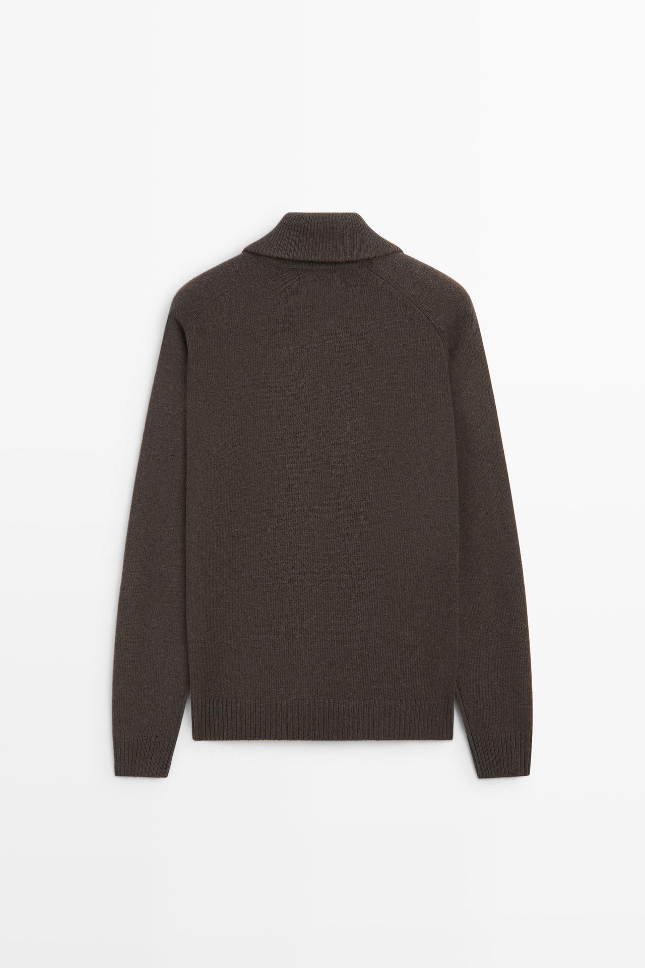 Wool blend zip-up knit cardigan — BROWN