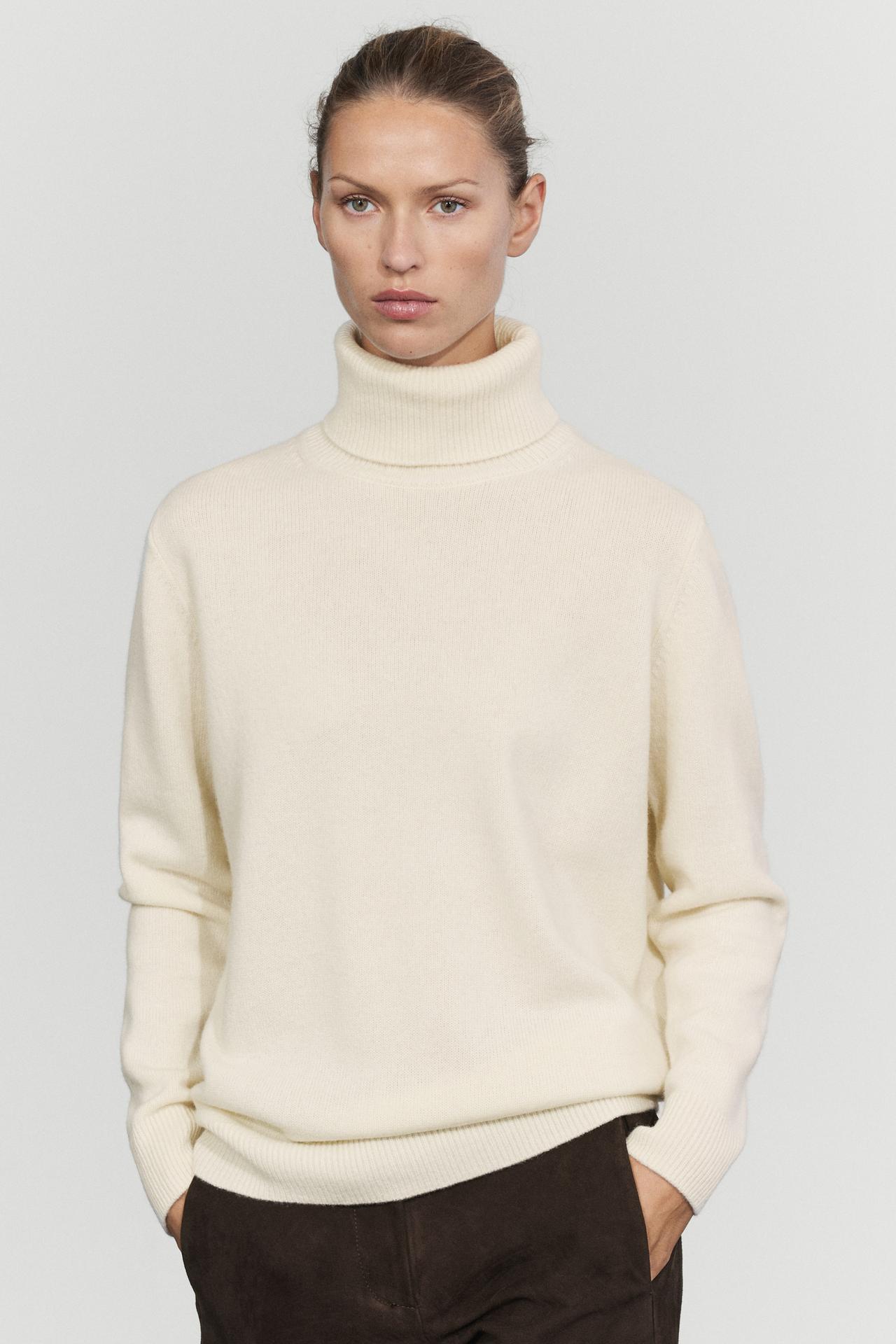 Wool blend turtleneck knit sweater — CREAM