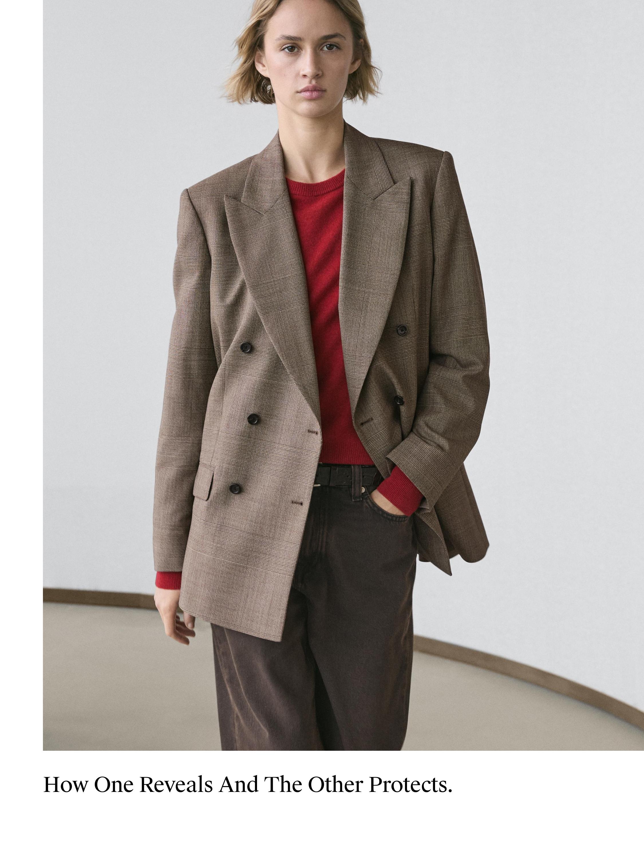 100% wool check suit blazer — BEIGE