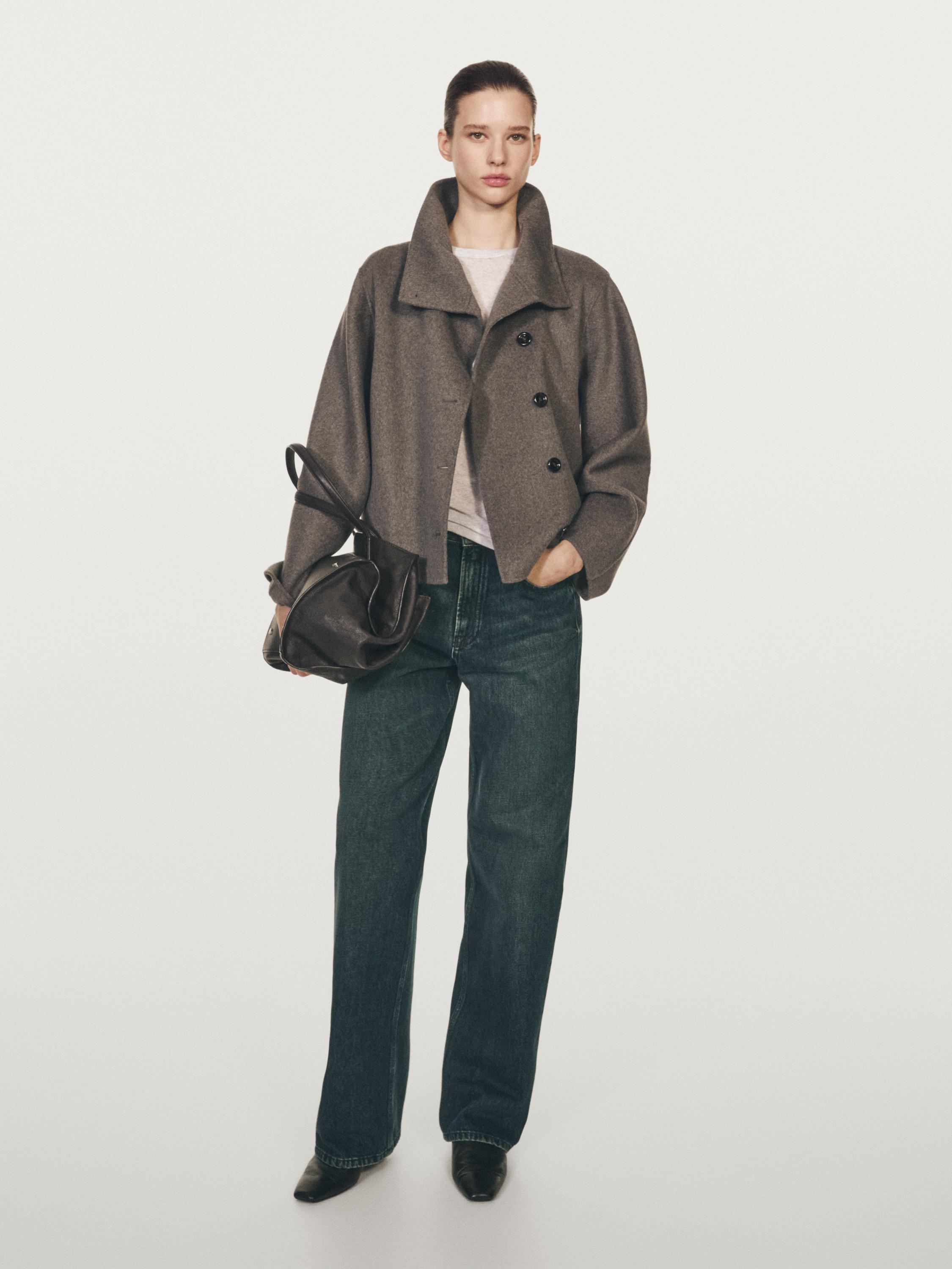 Short high neck wool blend coat