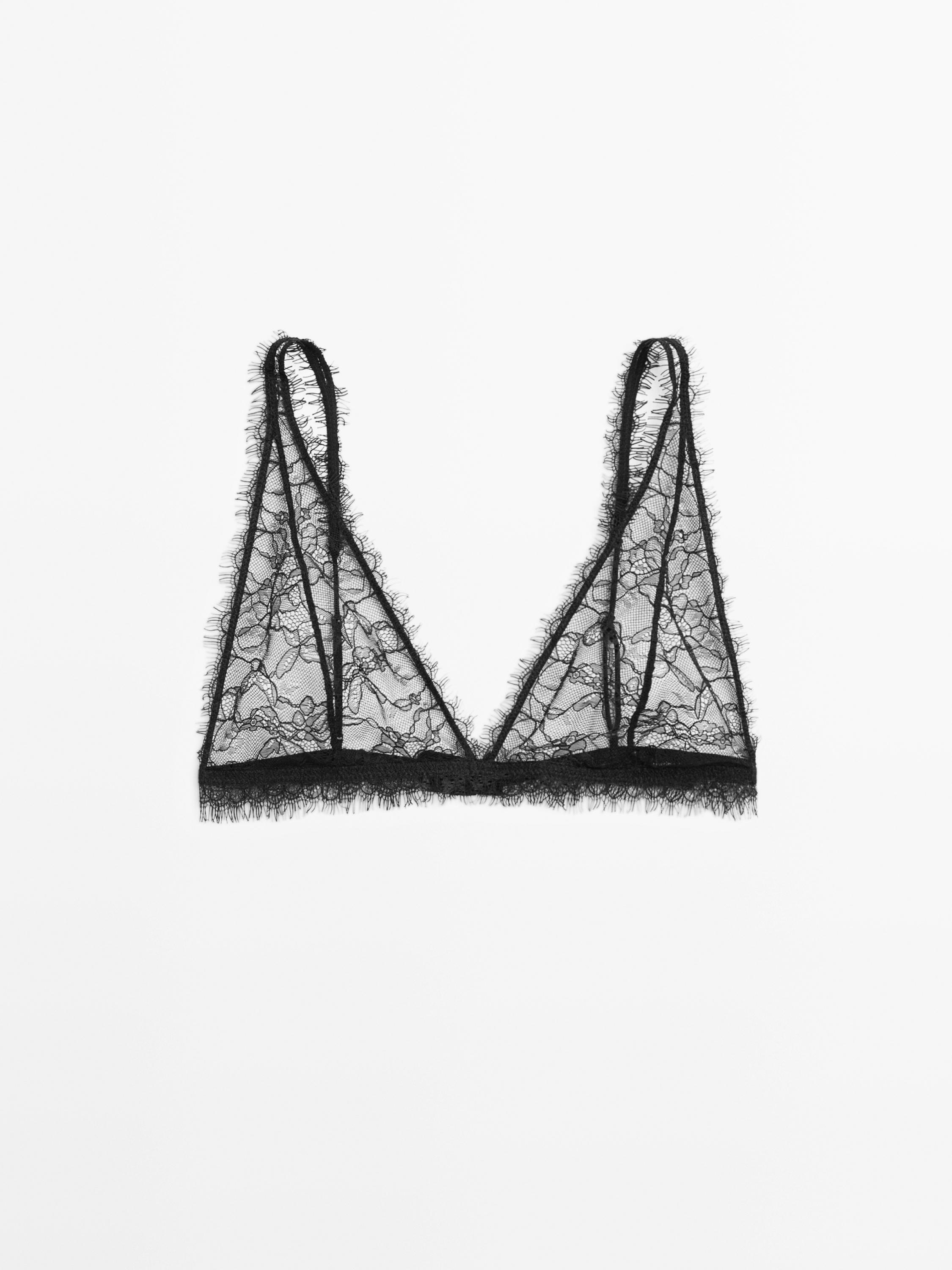 Frayed lace bralette — BLACK