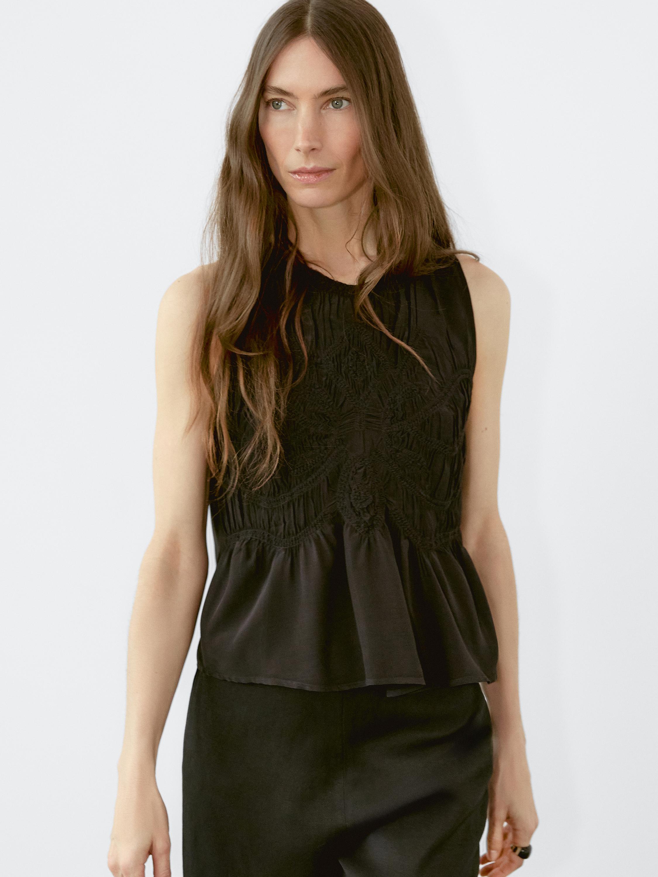 Flowing halter top with gathered detail