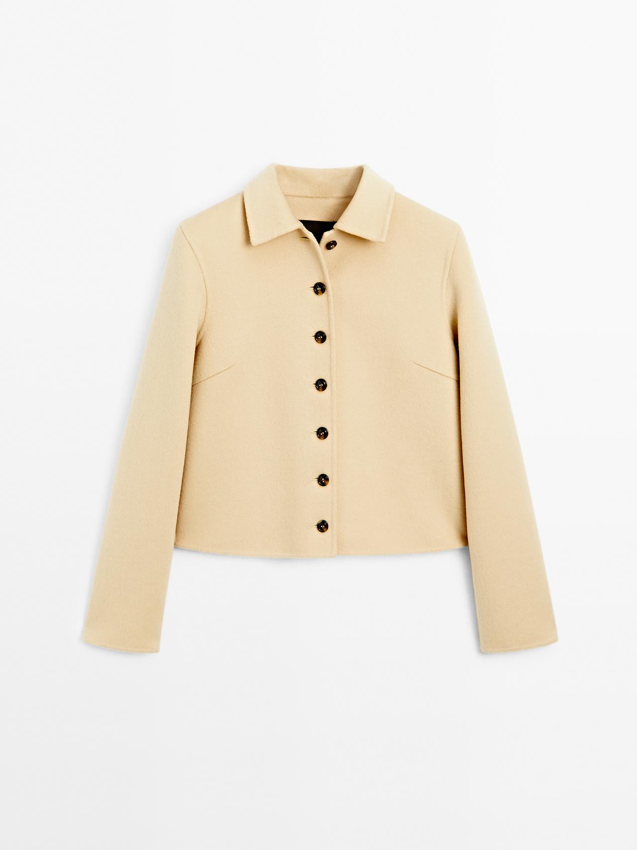 Massimo Dutti - Dame - Kort Frakke I Uldblanding - Lys Beige - M