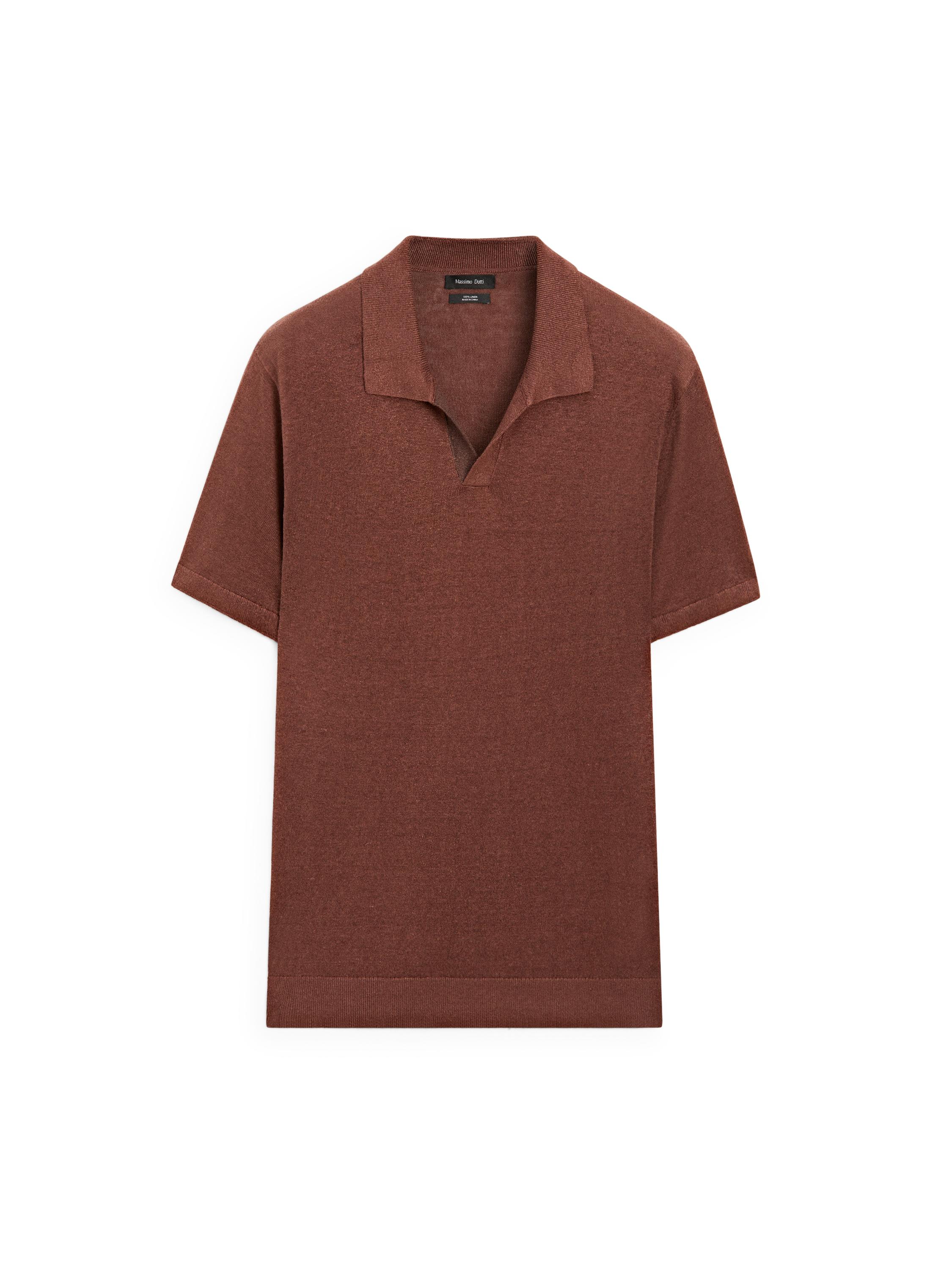 Linen V-neck polo sweater — COPPER