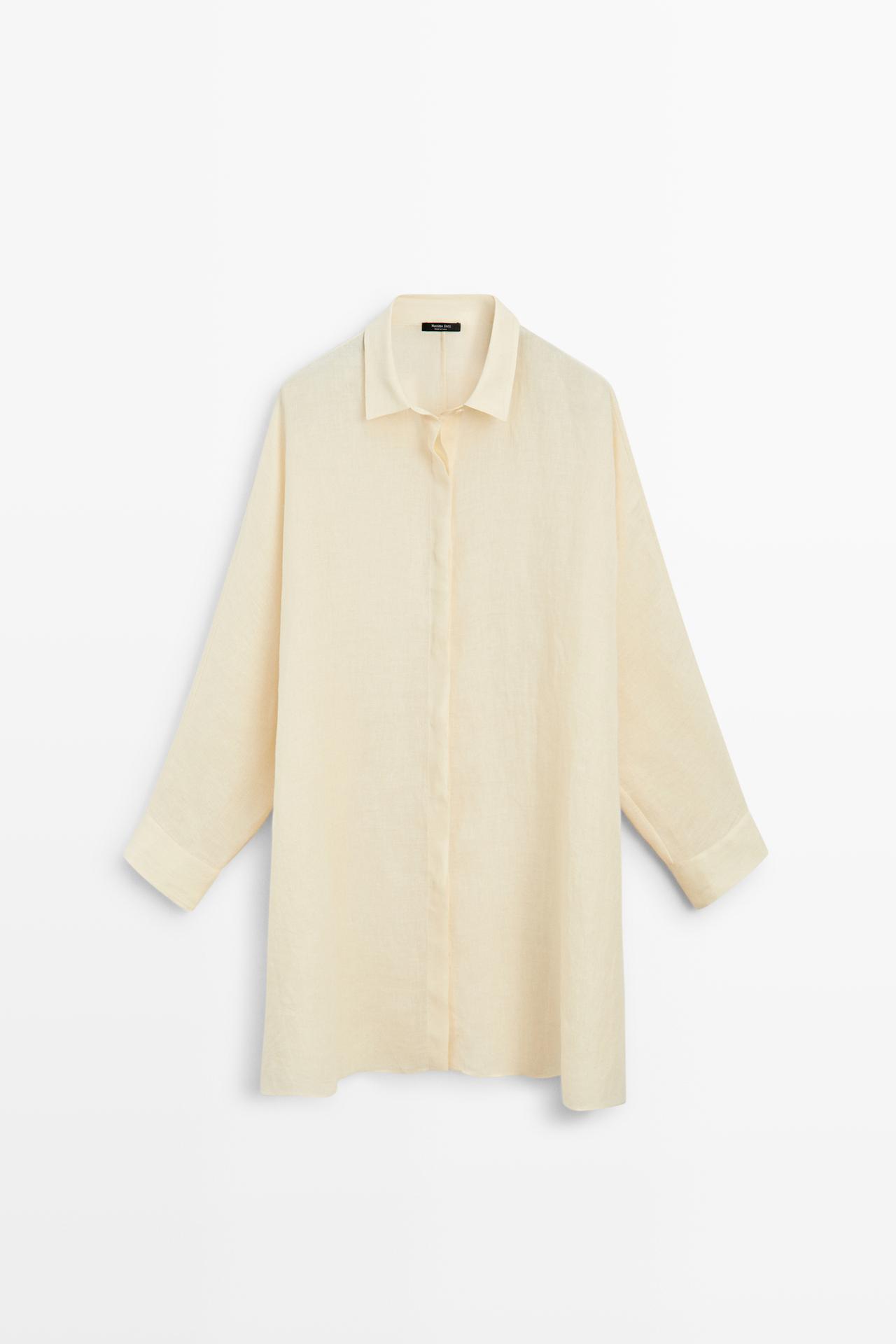100% linen short shirt dress — PALE YELLOW