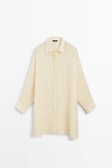 100% linen short shirt dress — PALE YELLOW 2