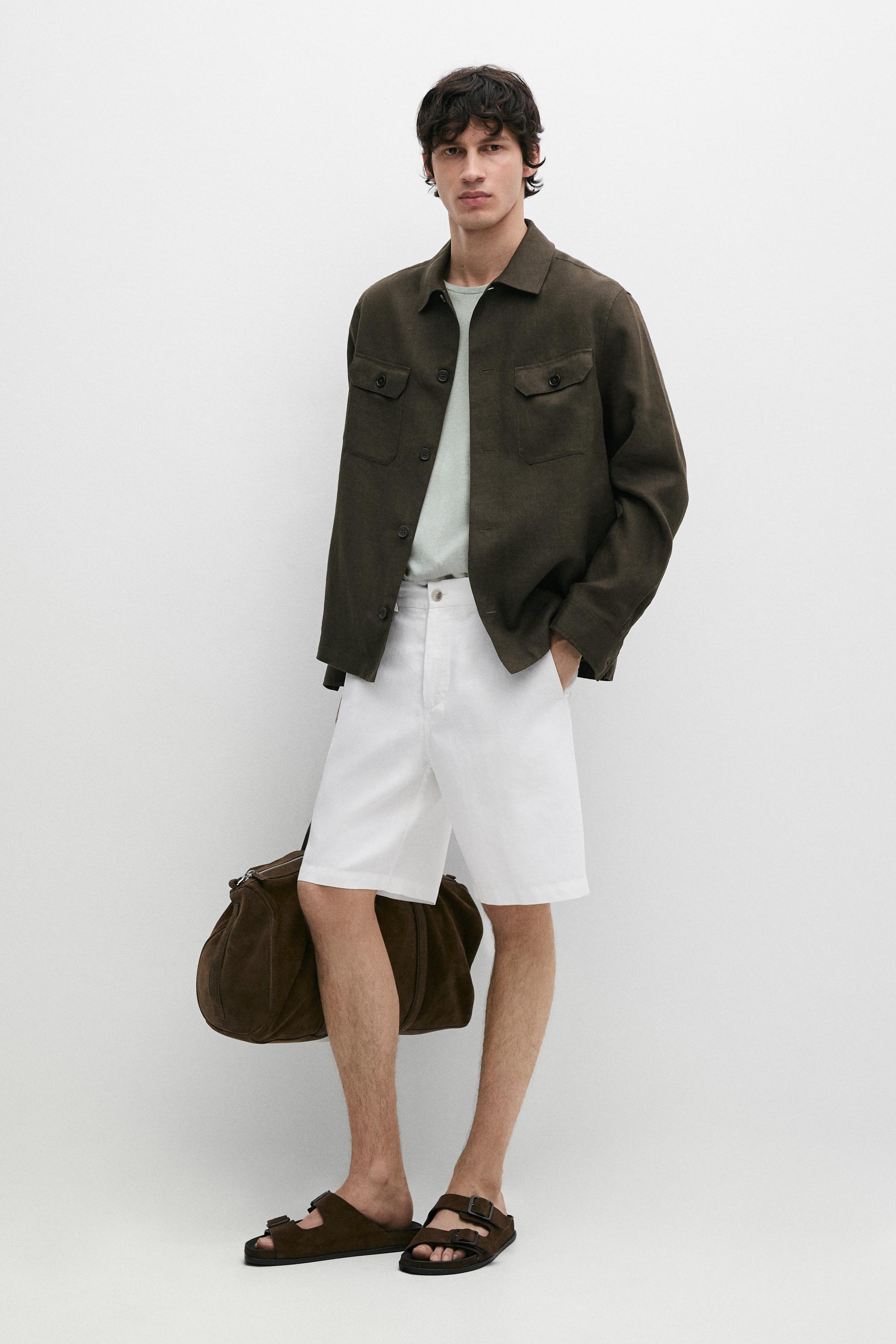 Total look linen overshirt with pockets — DARK GREEN