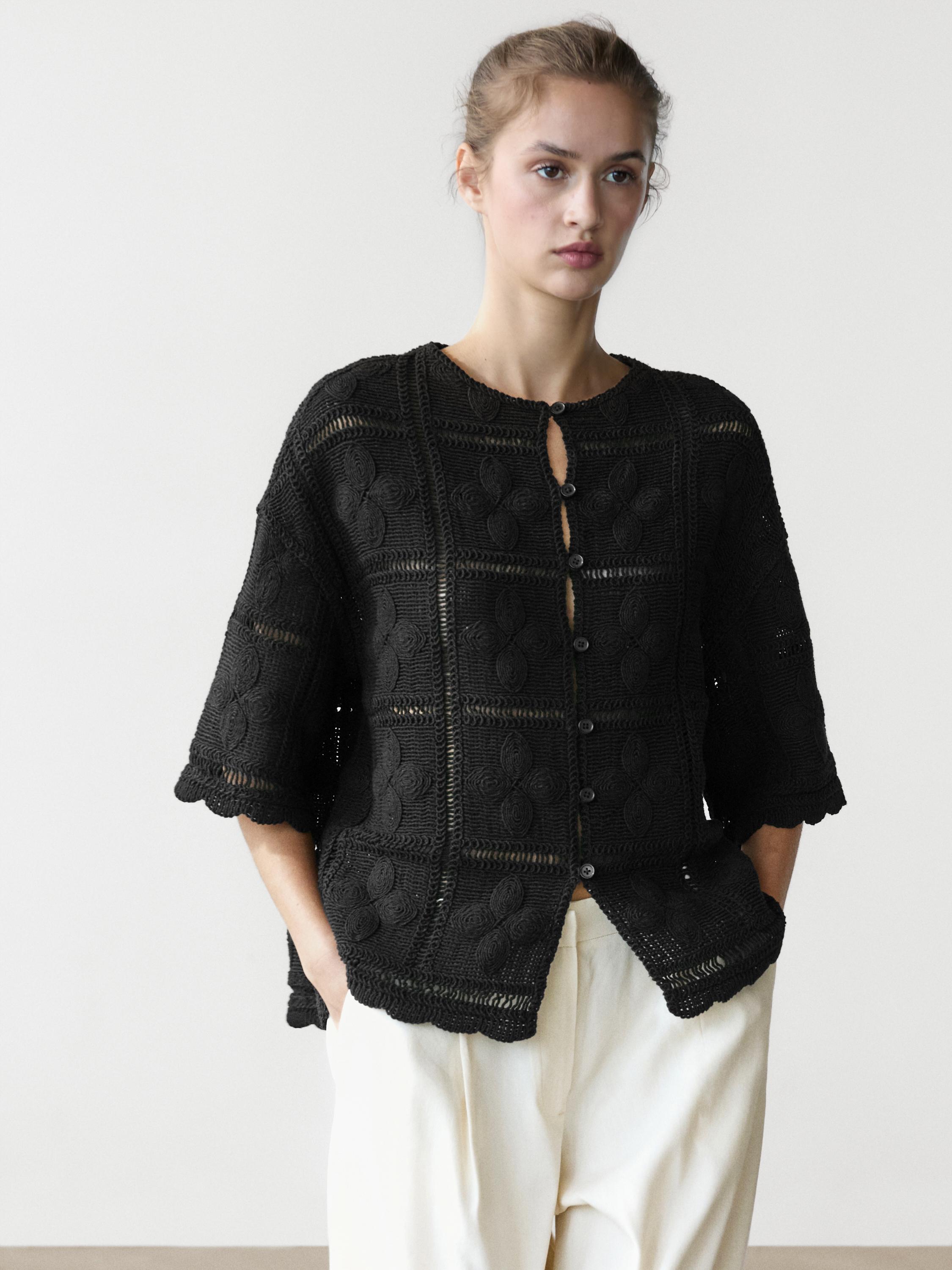 Cutwork crochet cardigan — BLACK