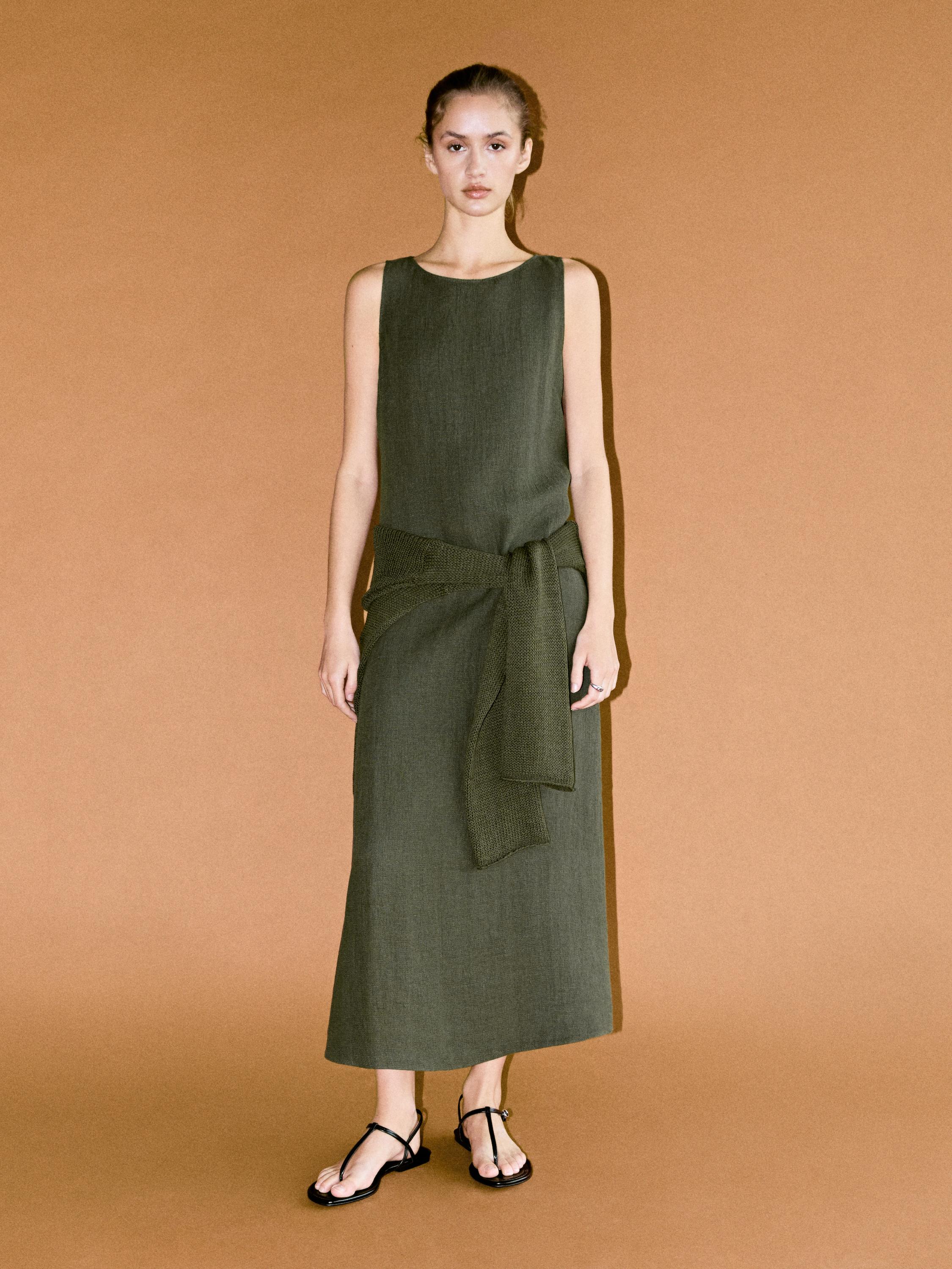 Long linen dress Green Dress | Massimo Dutti Long linen dress Green Dress | Massimo Dutti