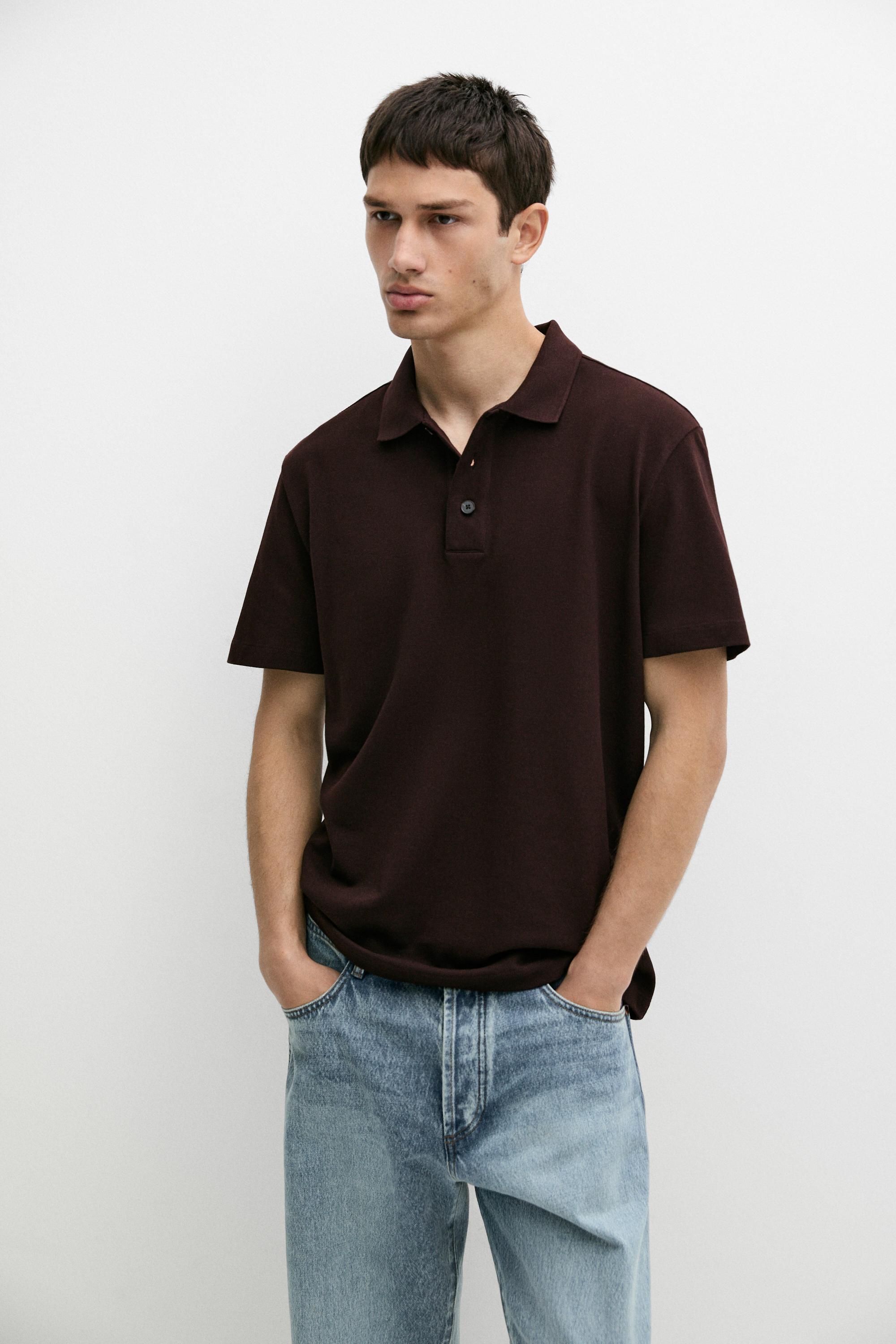 Cotton blend knit V-neck polo shirt