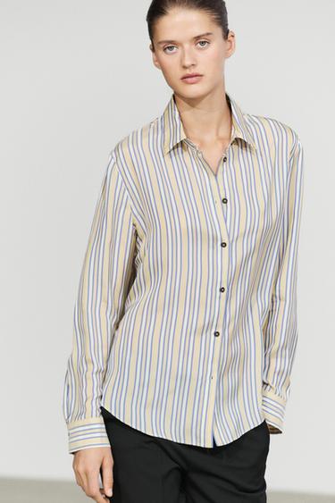 Flowy striped-detail shirt — Yellow 3