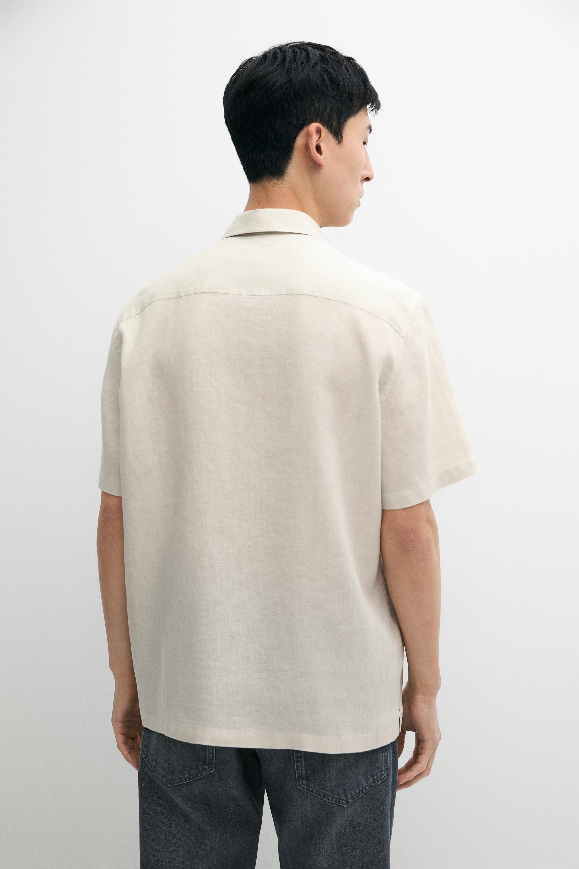 Regular fit 100% linen short sleeve shirt — SAND