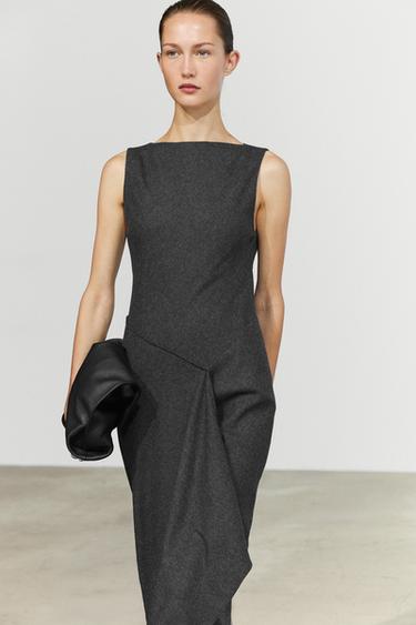 Asymmetric midi dress with draped detail — GREY 3