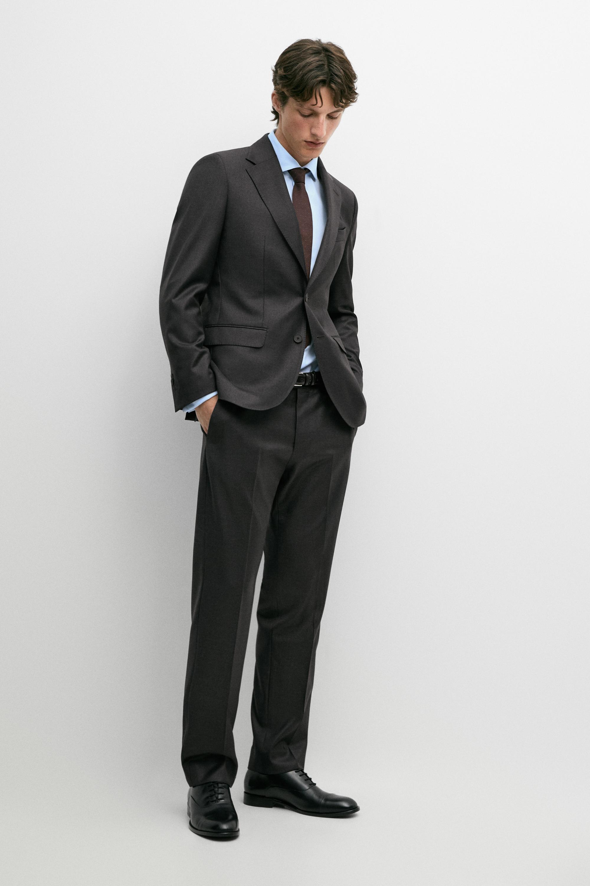 Pantaloni Da Completo In Fresco Lana - Grigio Marengo - 38 (It 44) - Massimo Dutti - Male-image