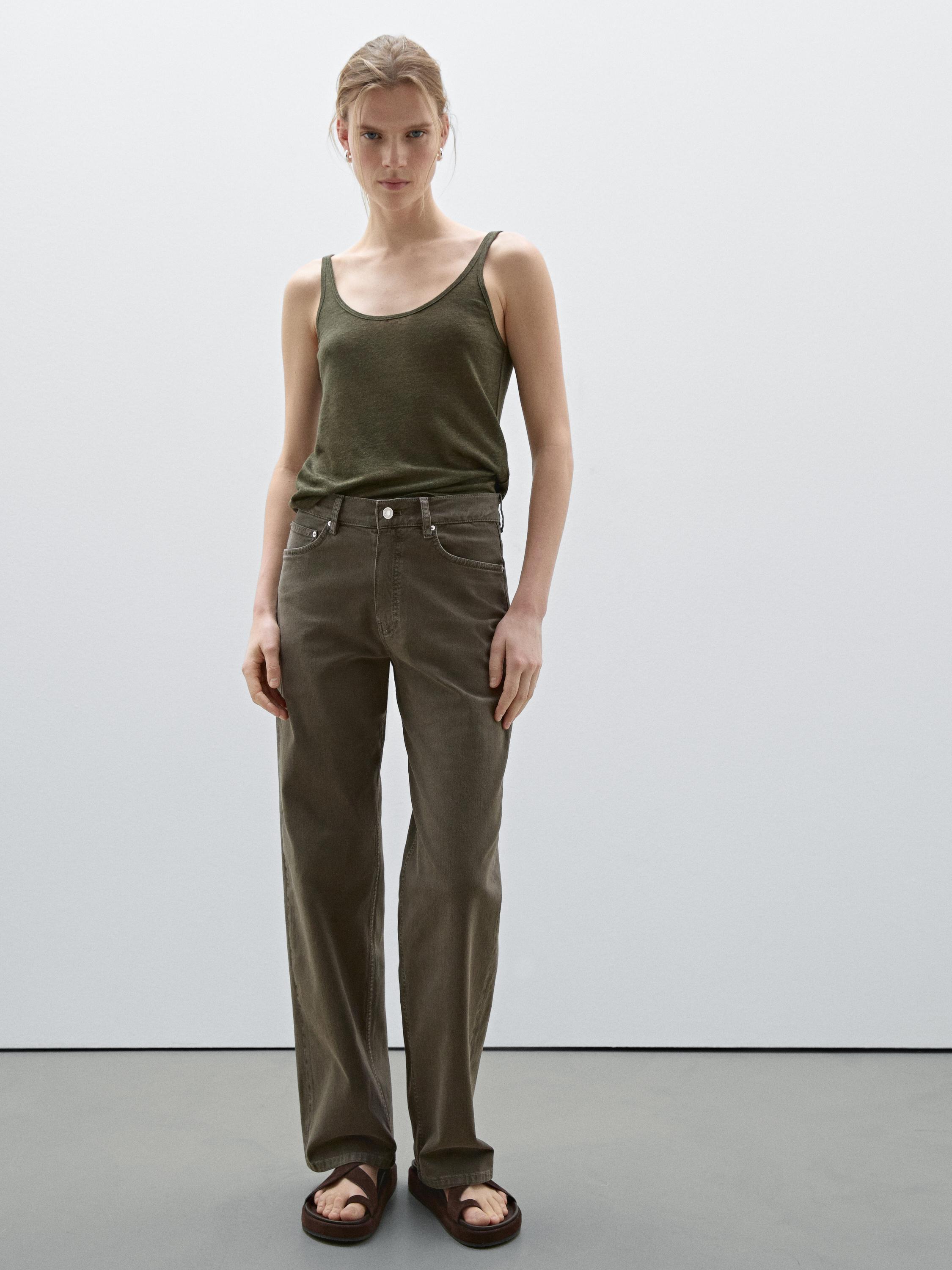 Straight-leg cotton blend jeans · Green, Maroon, Brown