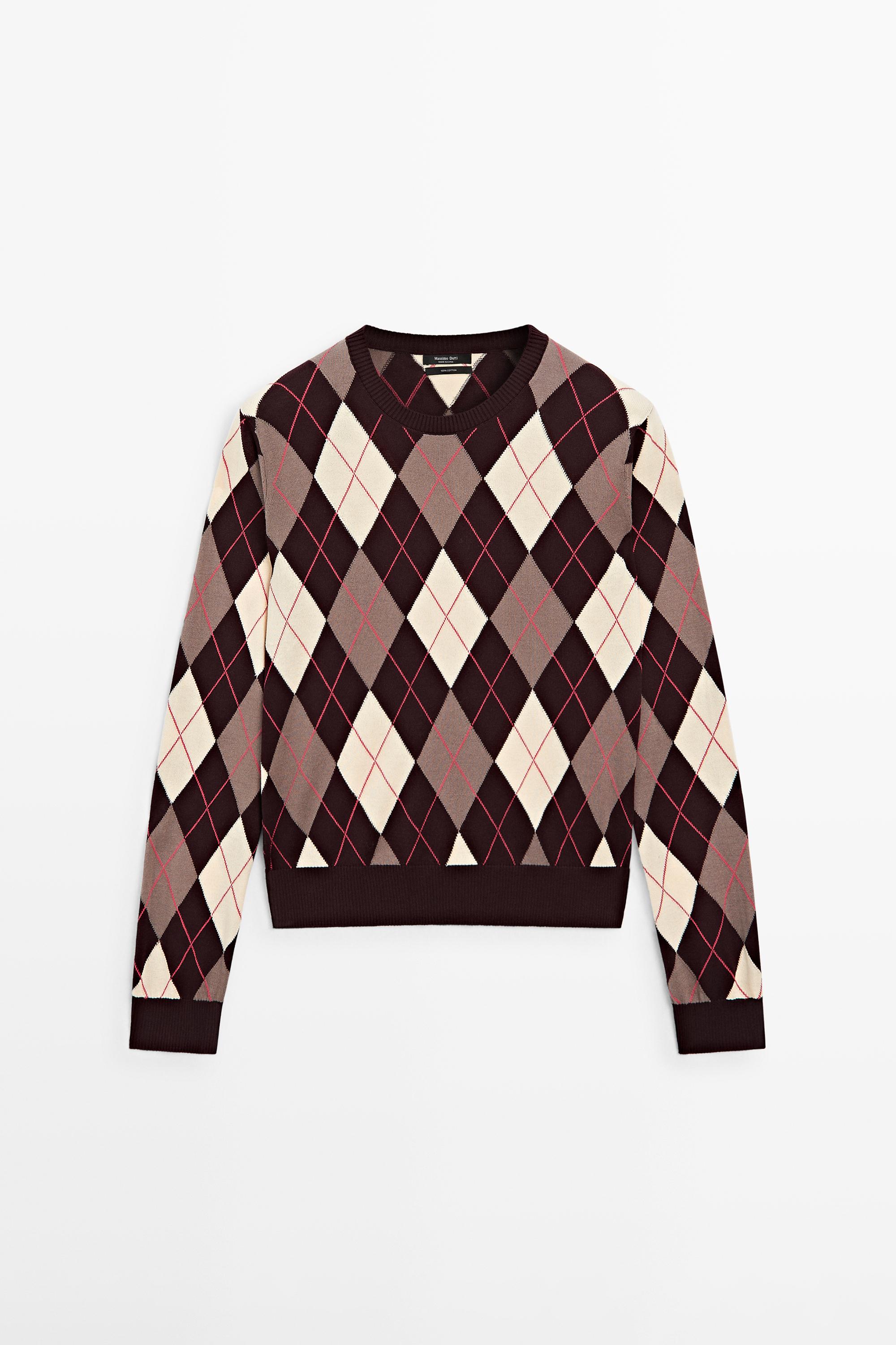 Pulover s detaljem romba, 100 % pamuk