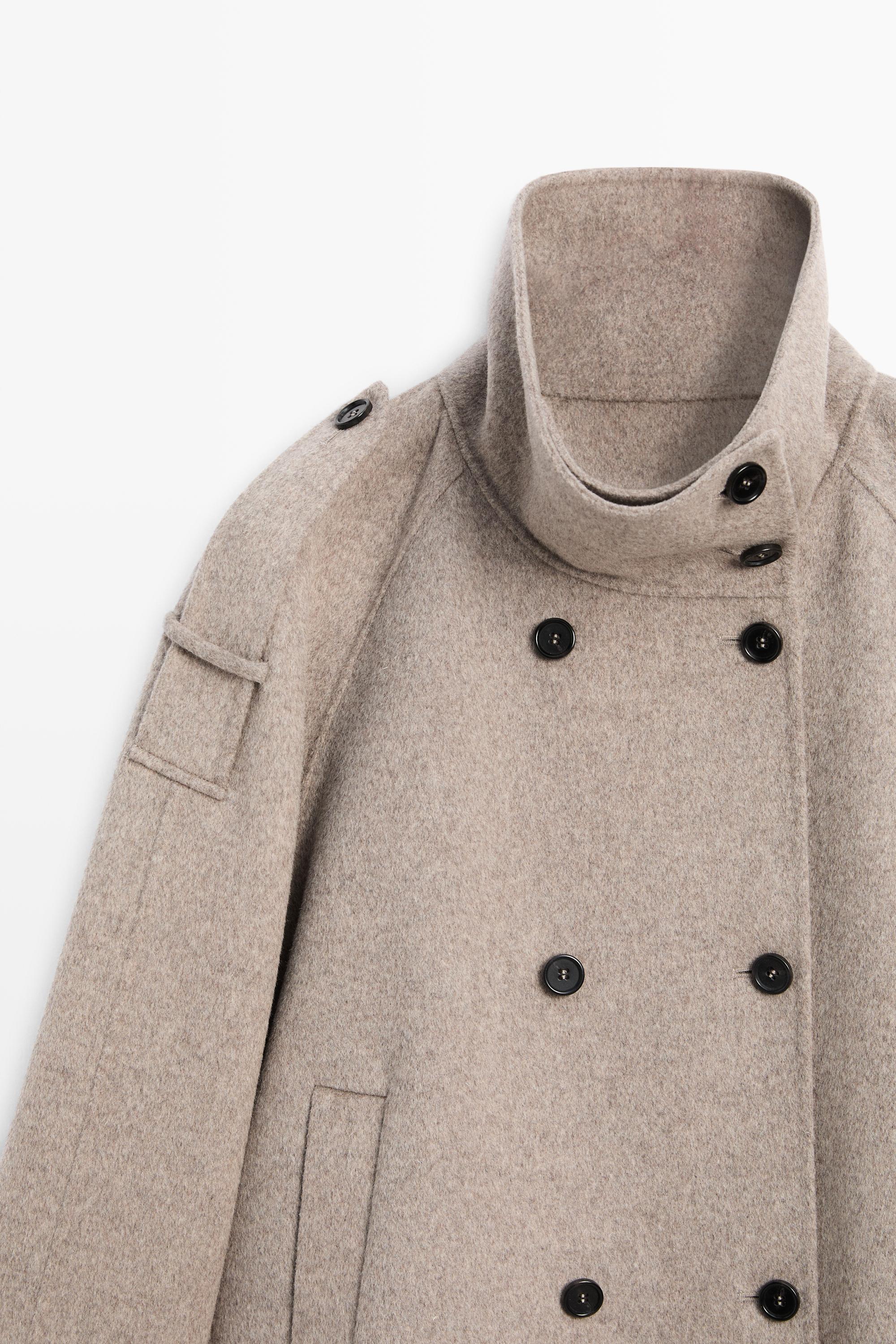 Cropped button detail trench coat — BROWN